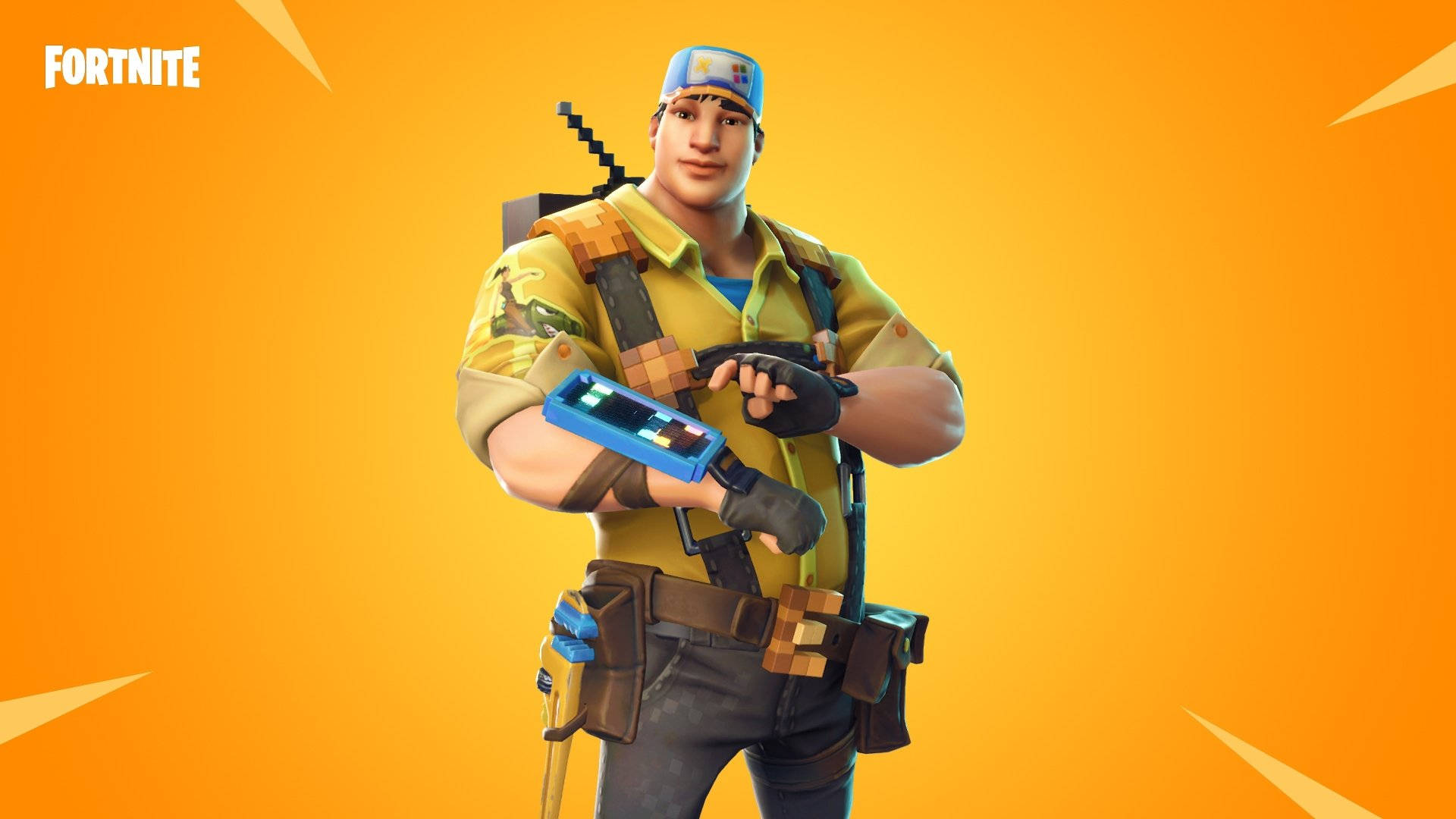 Fortnite, 8-Bit, pixelated yellow gear, Full HD Desktop Wallpaper