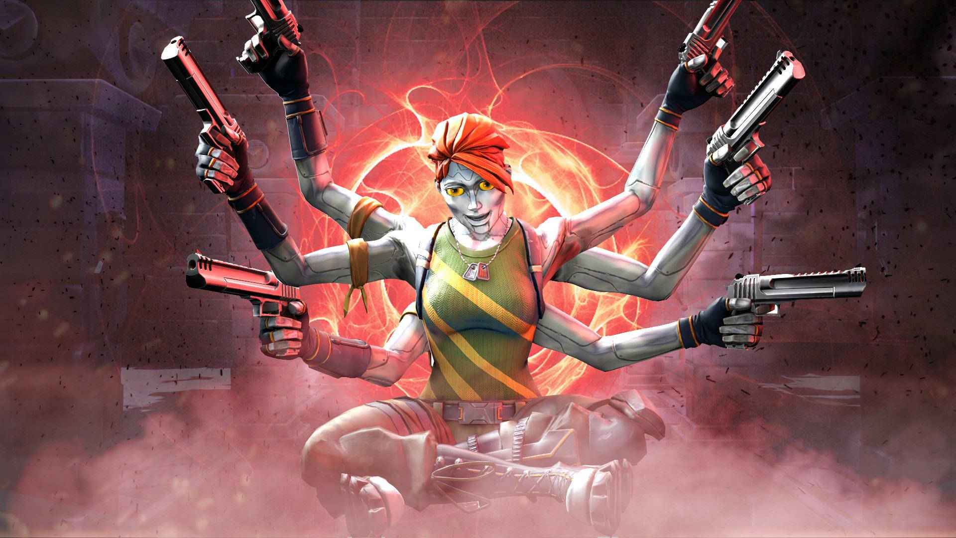 Guns Fortnite Thumbnail, anime warrior, six pistols, Full HD Desktop Wallpaper