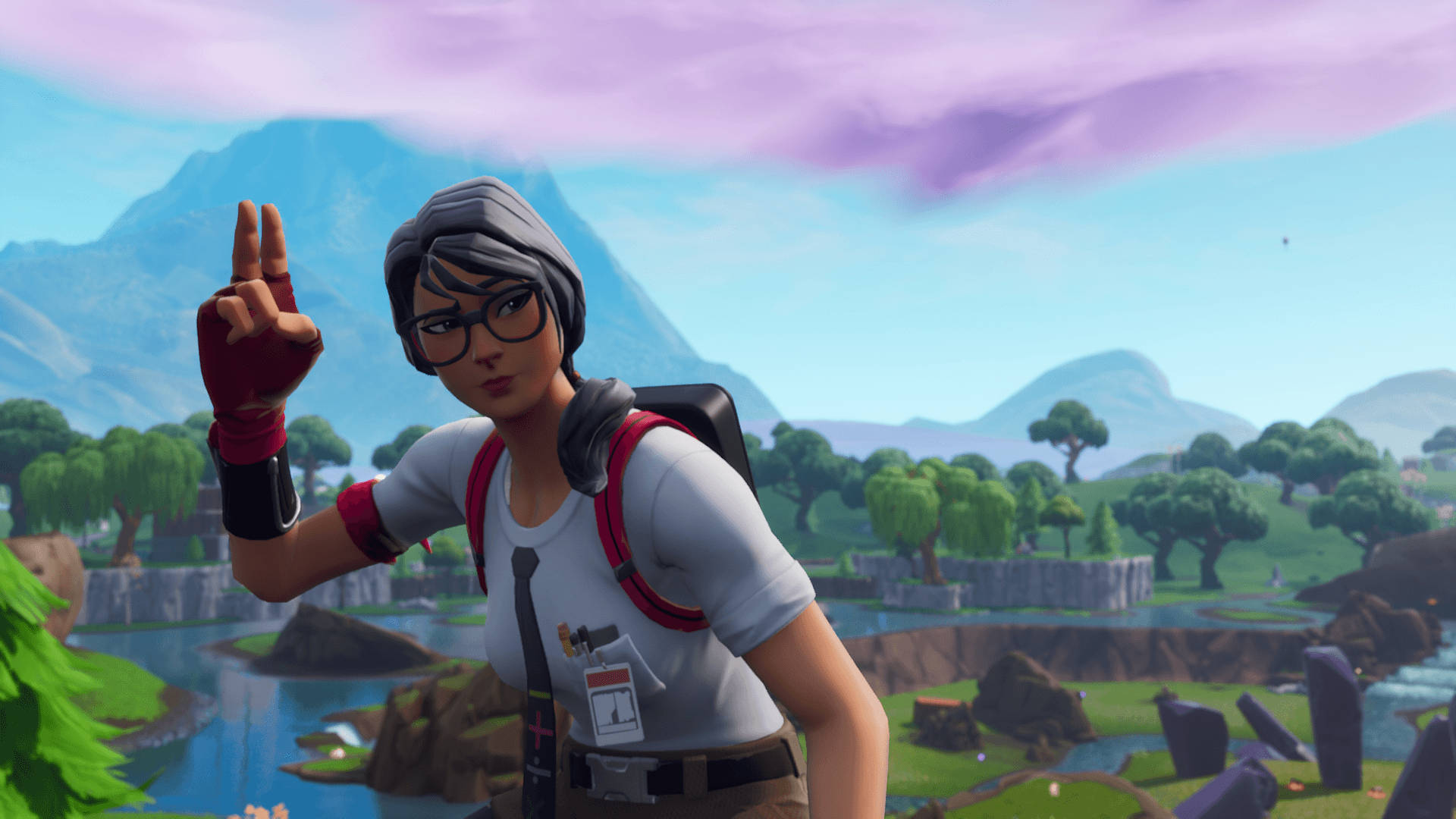 Fortnite, glasses, backpack, Full HD Desktop Wallpaper