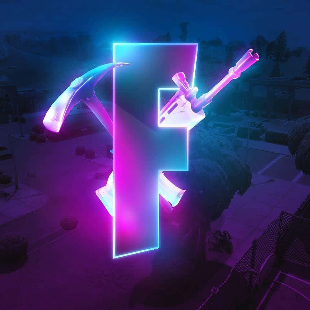 Fortnite, neon letter F, pickaxe, SD Desktop Wallpaper