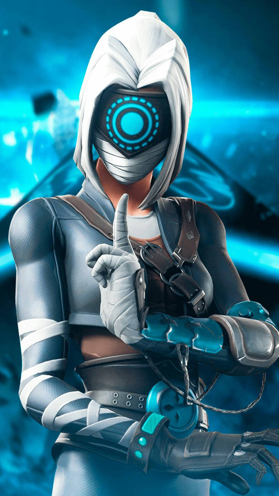Fortnite, Focus Skin, glowing blue cybernetic eye, Full HD Phone Wallpaper
