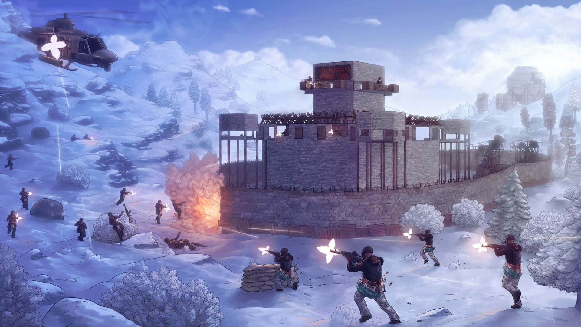 Fortnite, soldiers, snowy mountains, Full HD Desktop Wallpaper