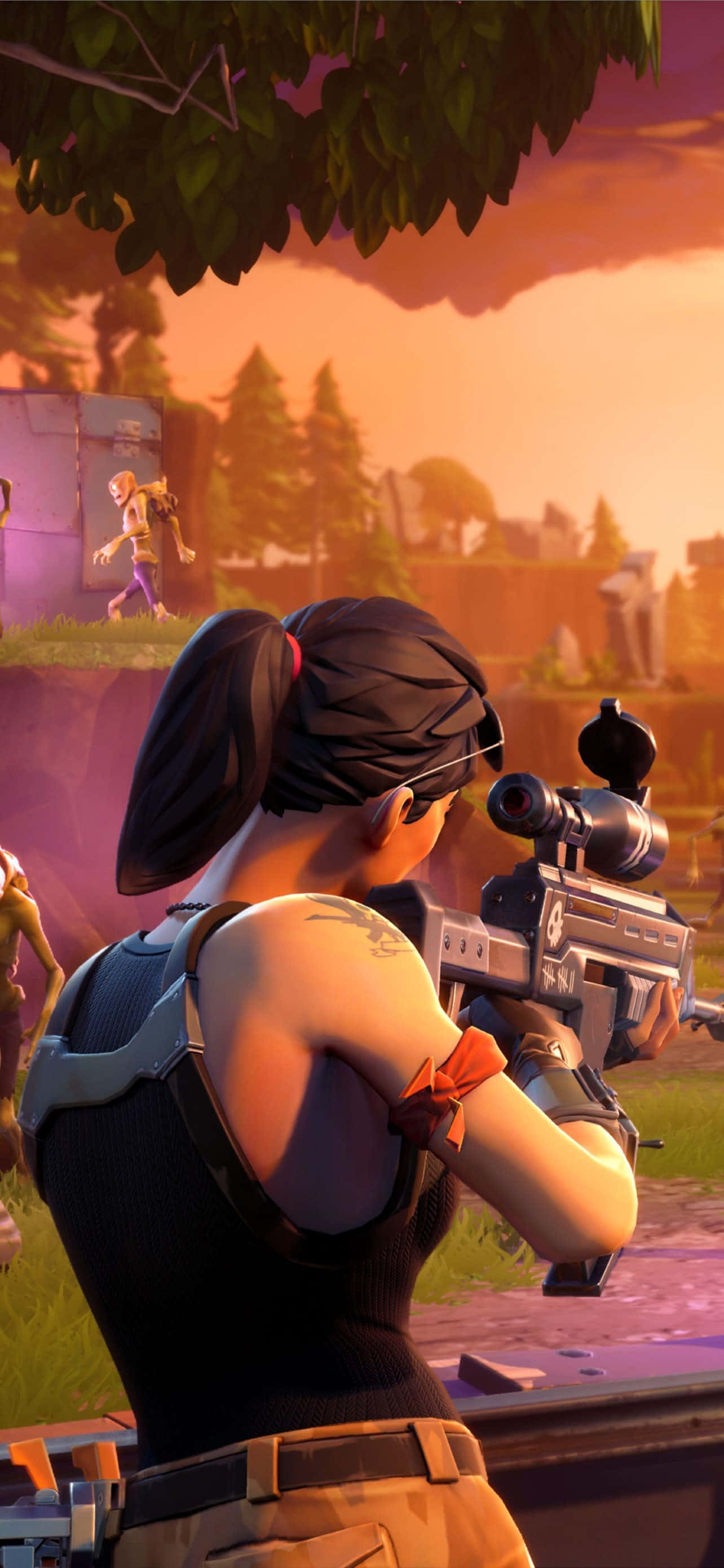 Fortnite, sniper rifle, foliage, 2K Phone Wallpaper