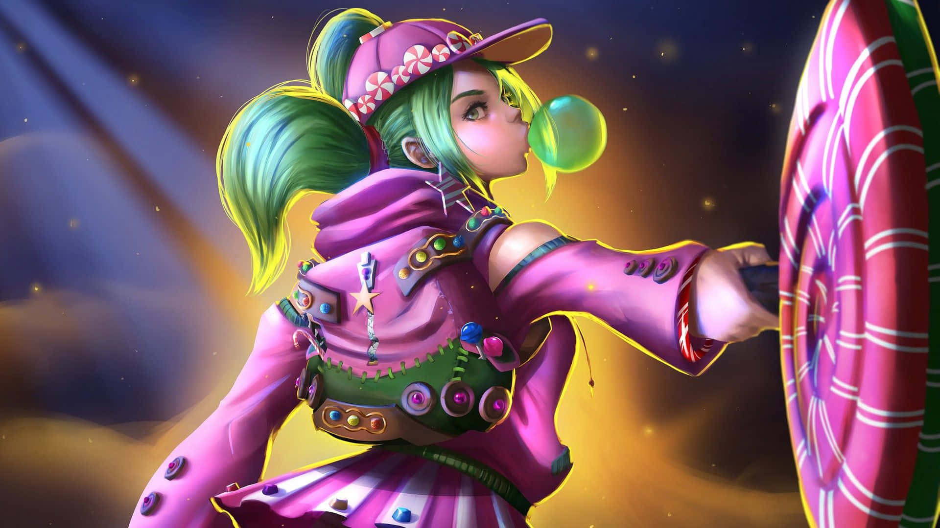 Fortnite, anime girl, green hair, Full HD Desktop Wallpaper