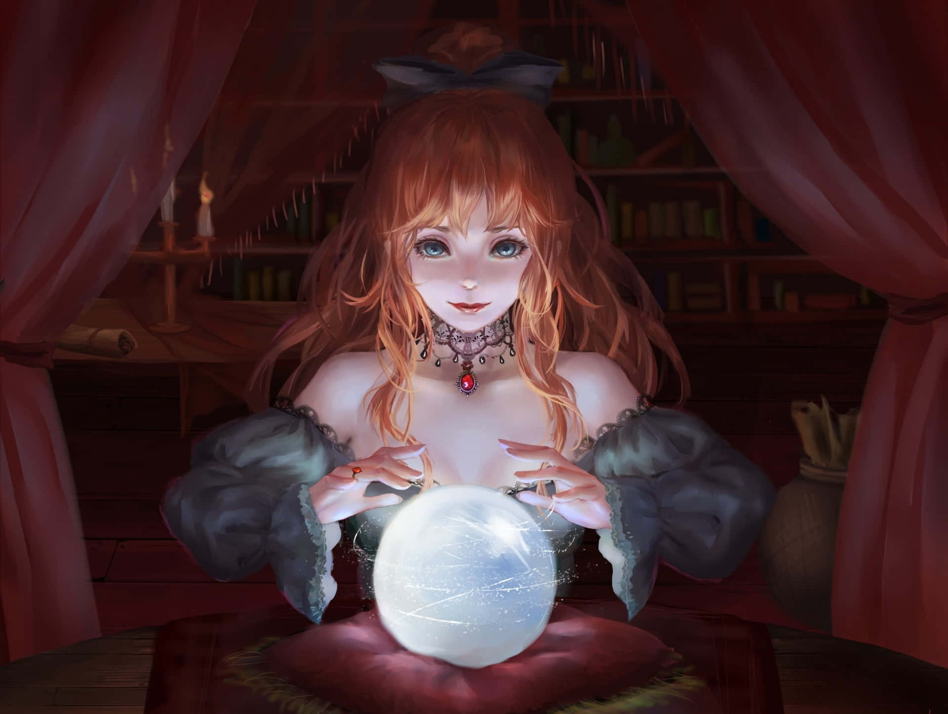 Fortune Teller, crystal ball, gothic room, Full HD Desktop Wallpaper