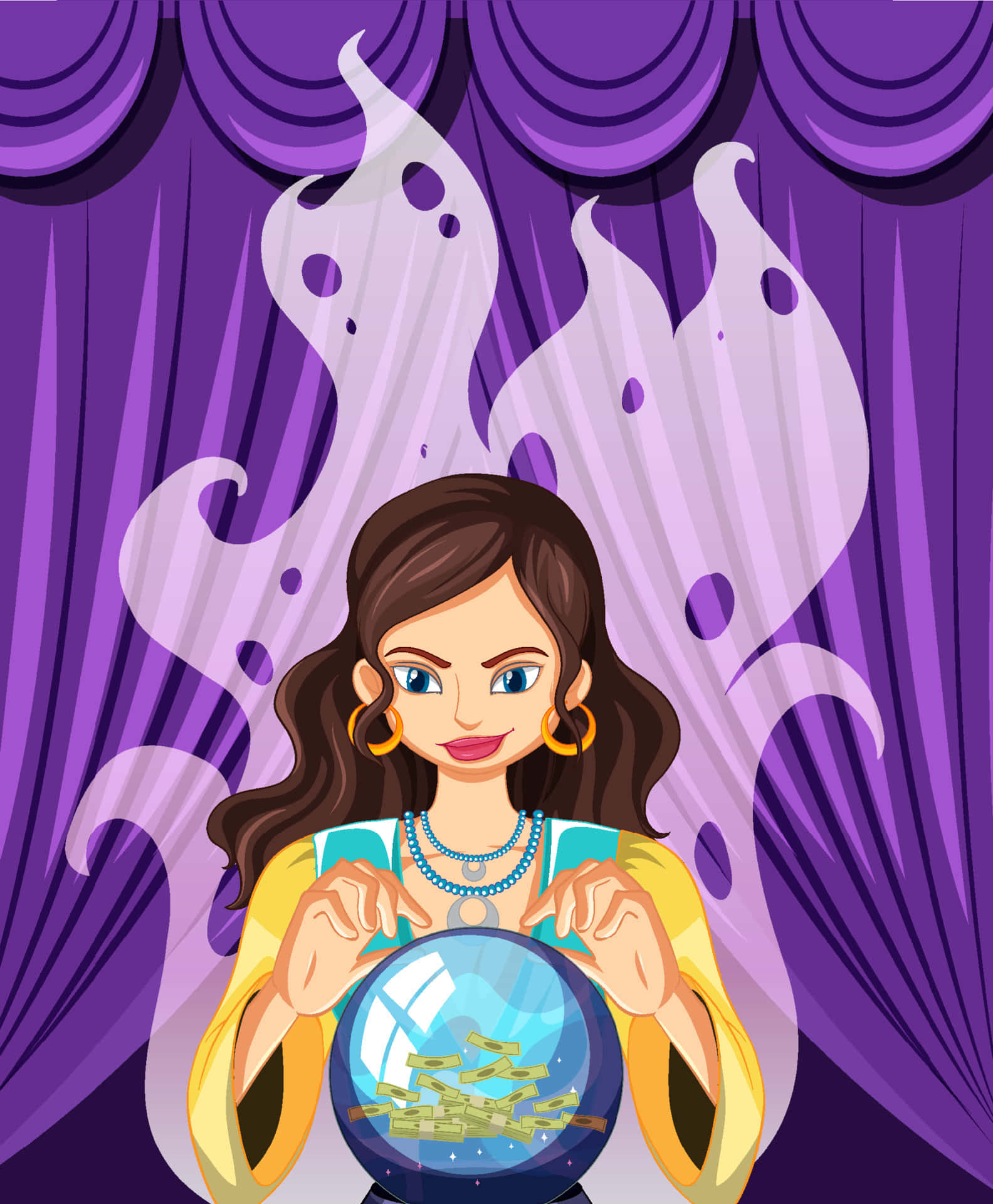 Fortune Teller, crystal ball, dollar bills, Full HD Phone Wallpaper