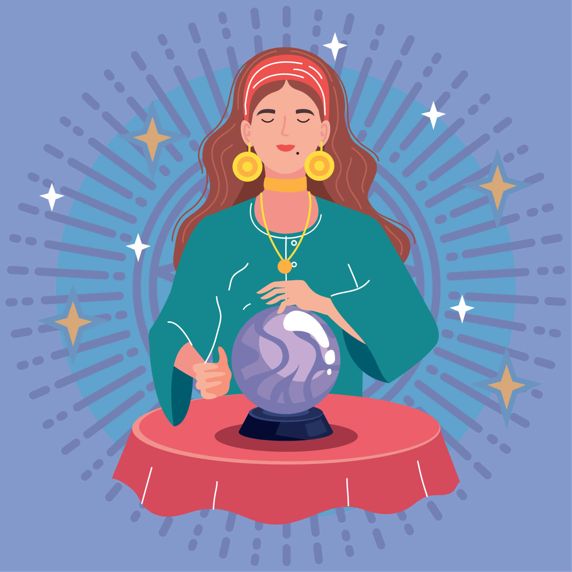 Fortune Teller, crystal ball, red tablecloth, Full HD Desktop Wallpaper
