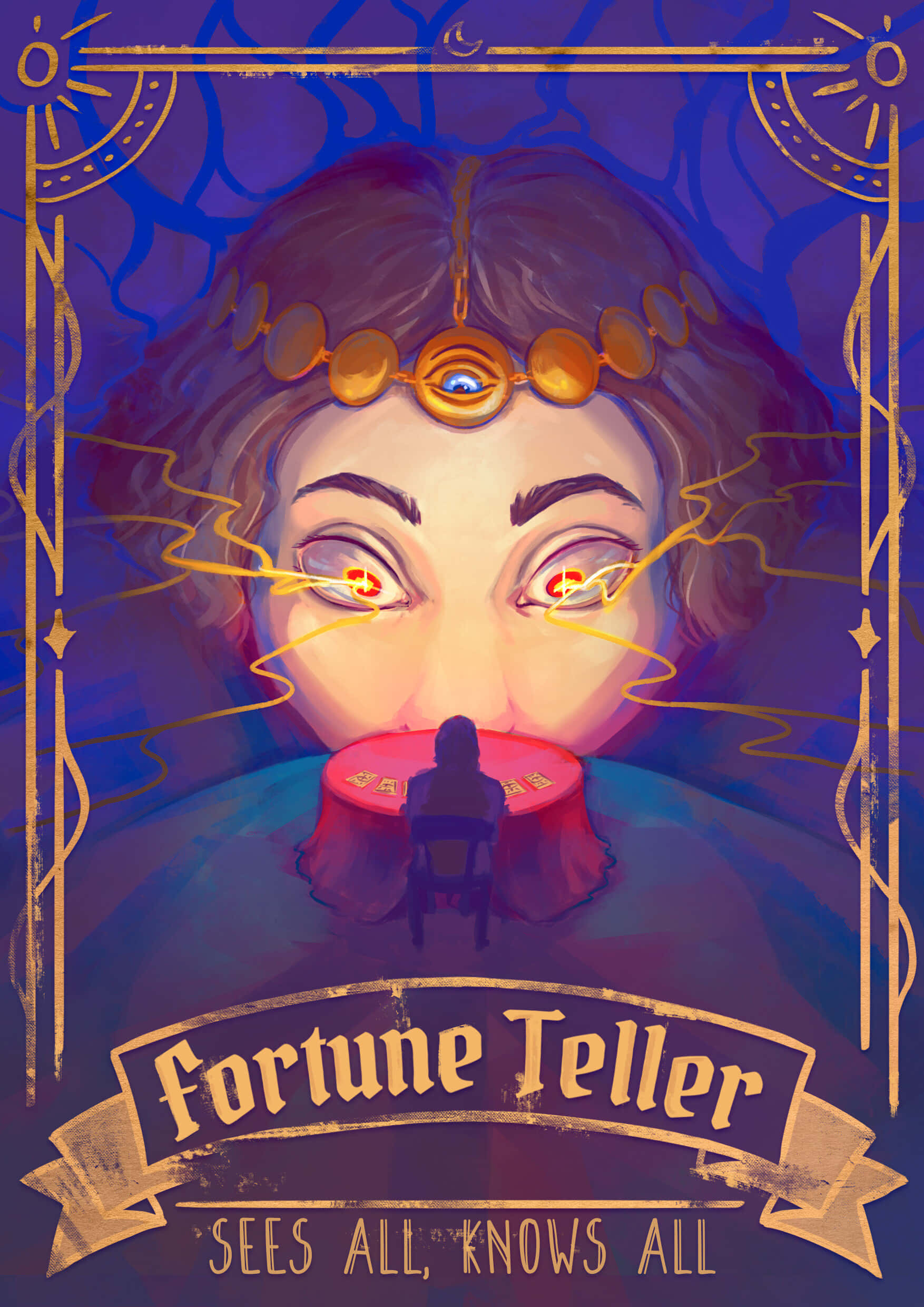 Fortune Teller, glowing red eyes, ornate headpiece, Full HD Phone Wallpaper