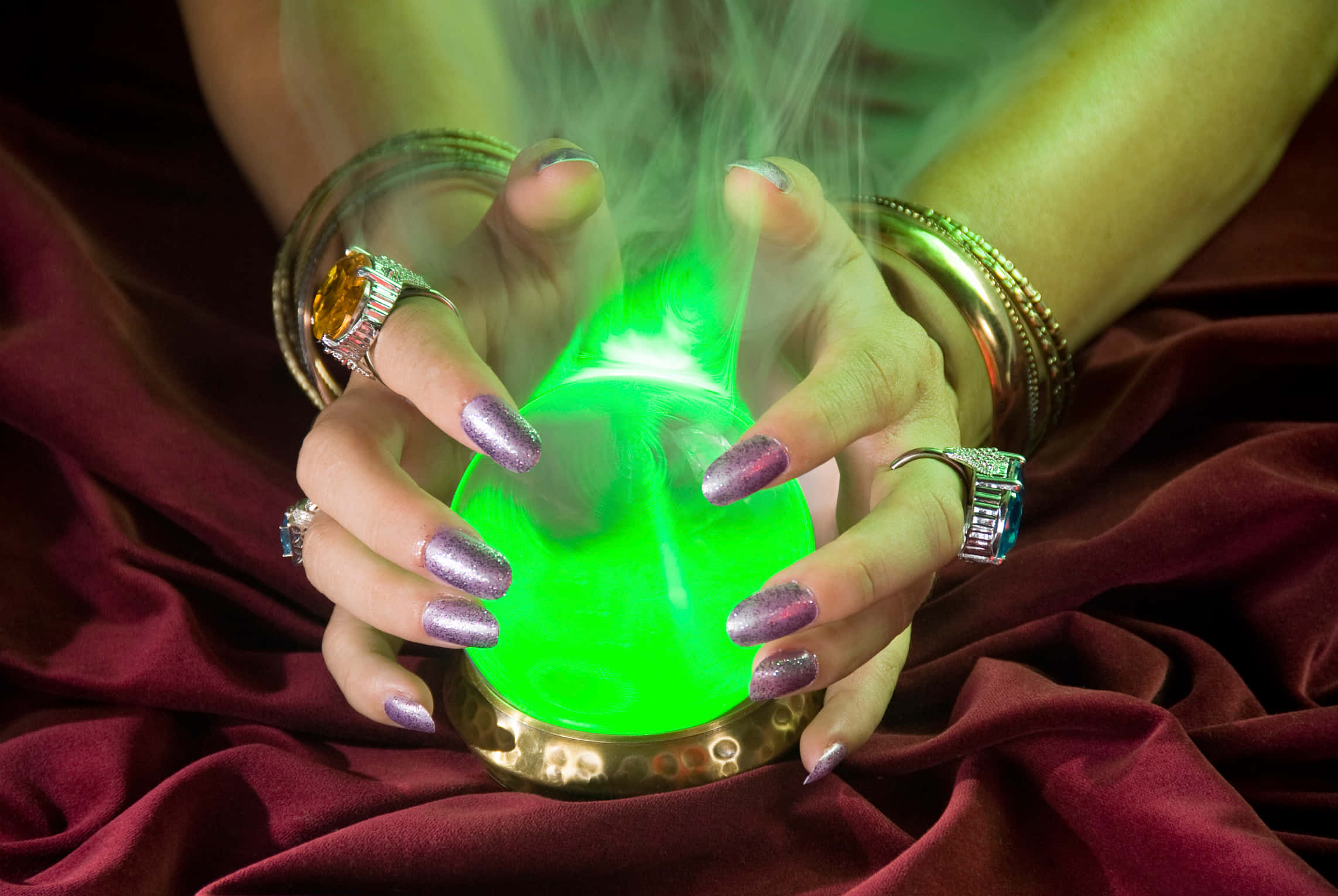 Fortune Teller, glowing green orb, mystical smoke, Full HD Desktop Wallpaper