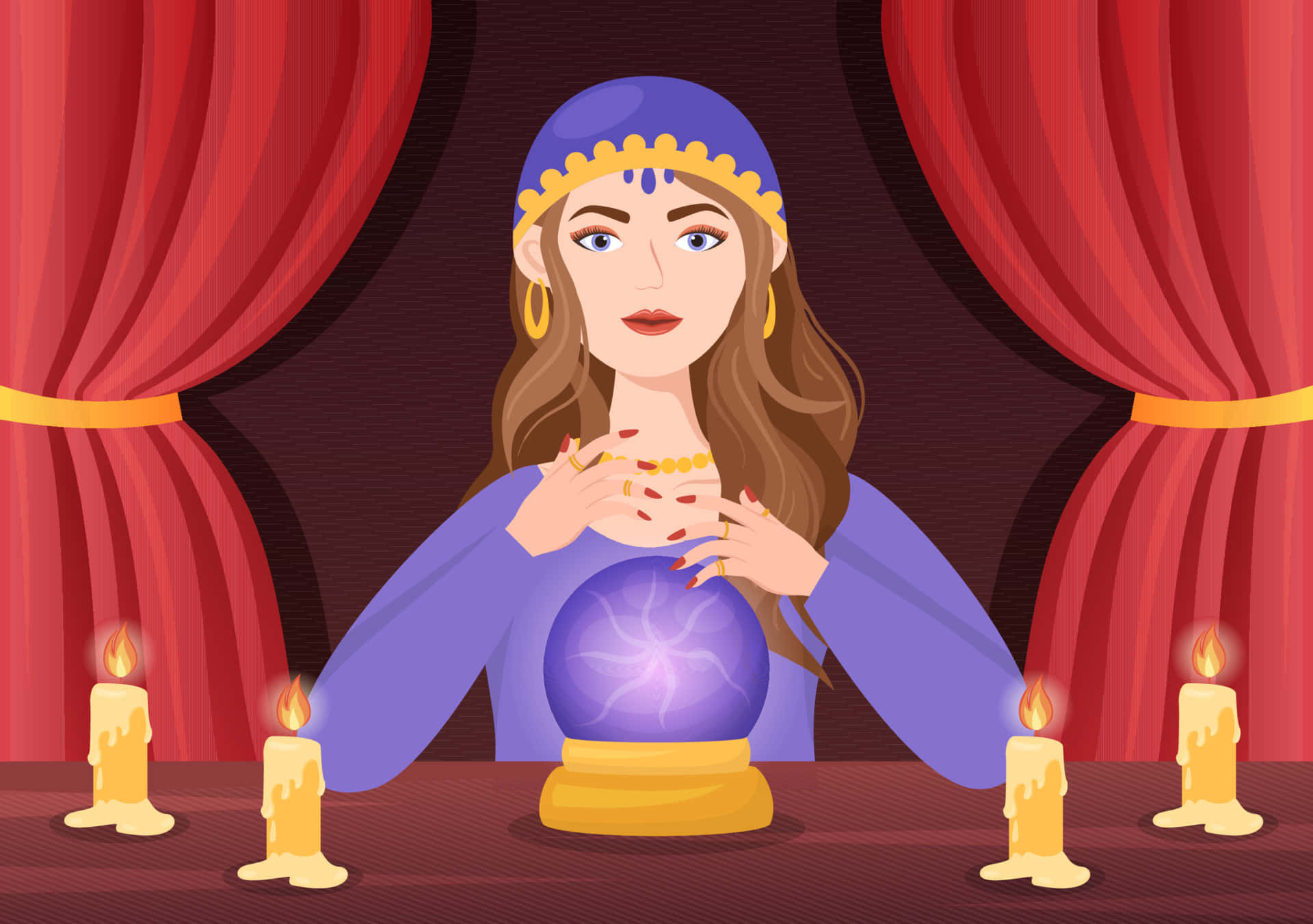 fortune teller, purple robe, glowing crystal ball, Full HD Desktop Wallpaper
