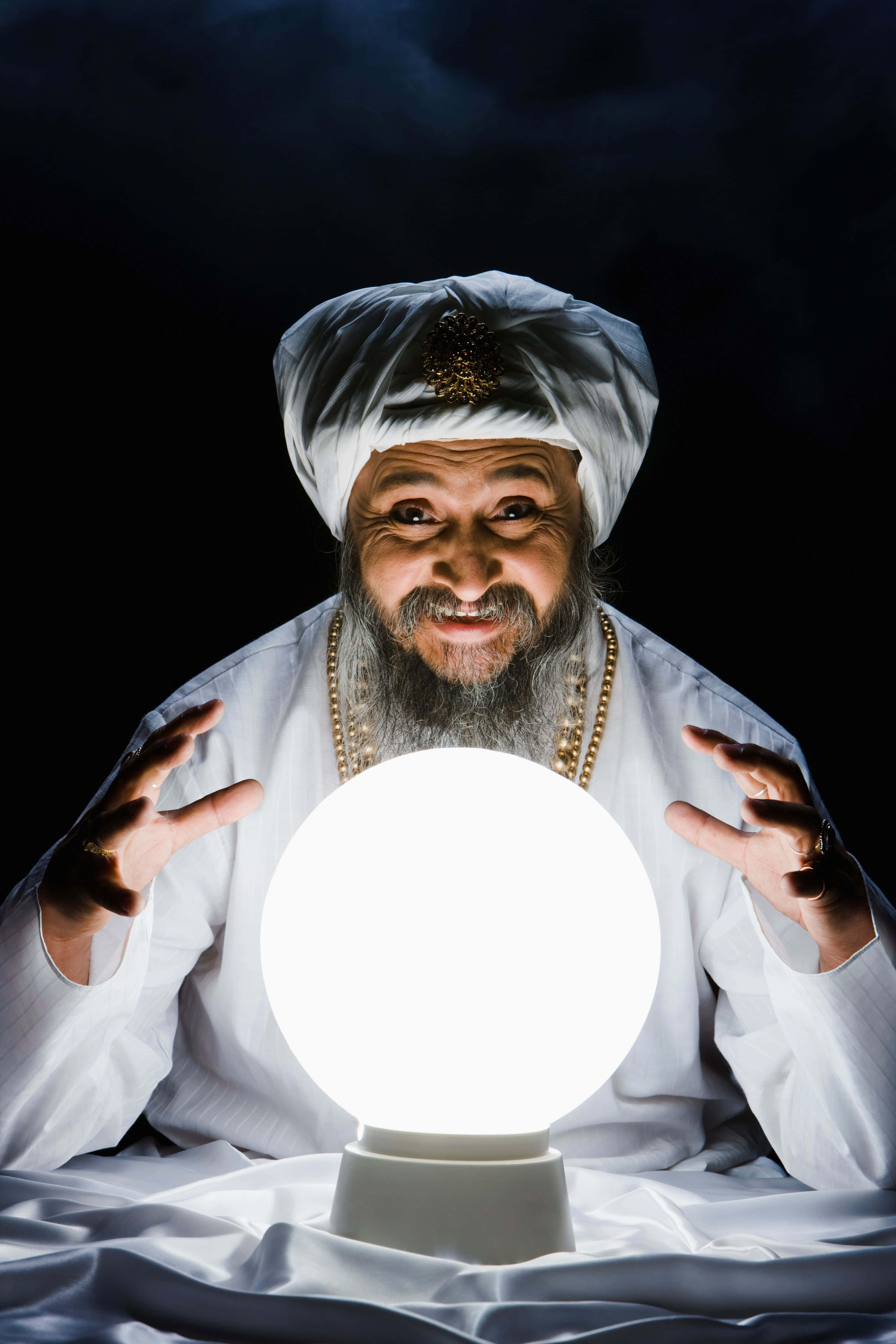 Fortune Teller, crystal ball, white turban, 5K Phone Wallpaper