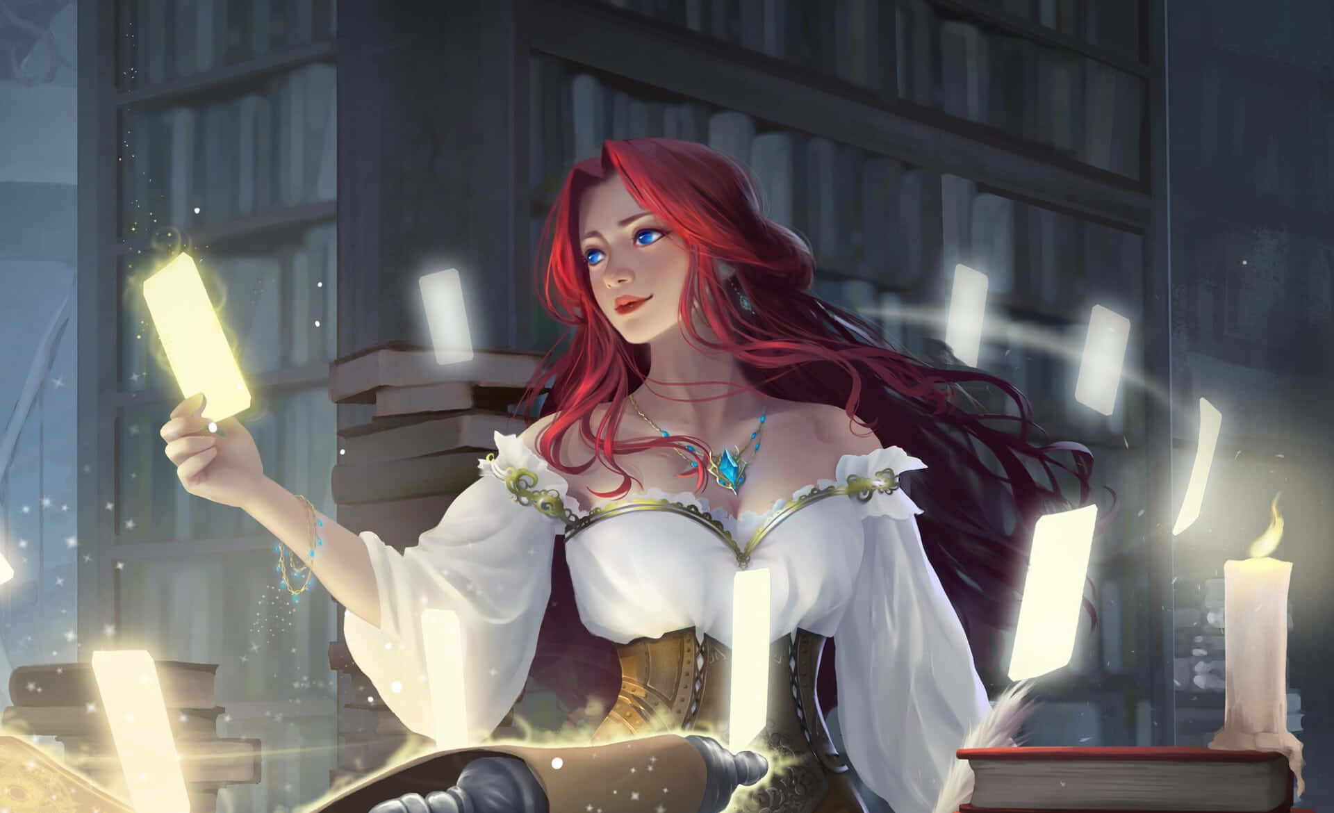 Fortune Teller, crystal ball, red-haired woman, Full HD Desktop Wallpaper