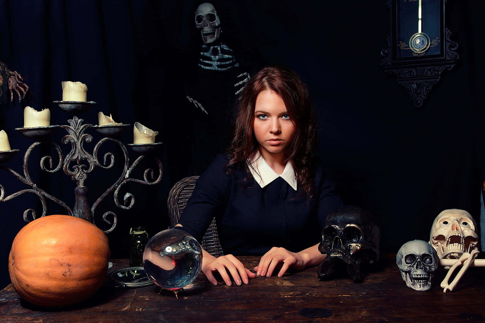 Fortune Teller, candlelit atmosphere, dark blouse, Full HD Desktop Wallpaper