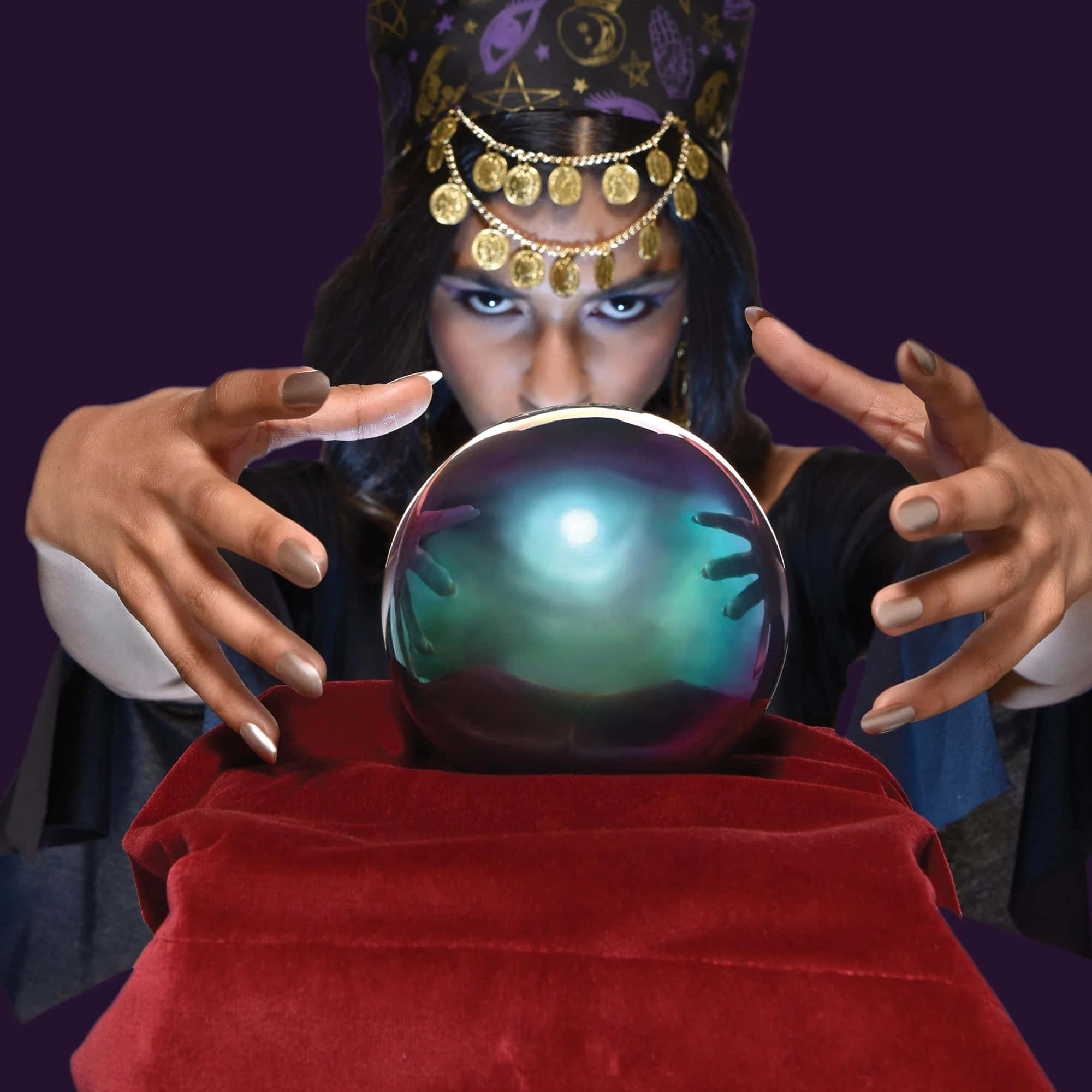 Fortune Teller 2000, crystal ball, golden coins, Full HD Desktop Wallpaper