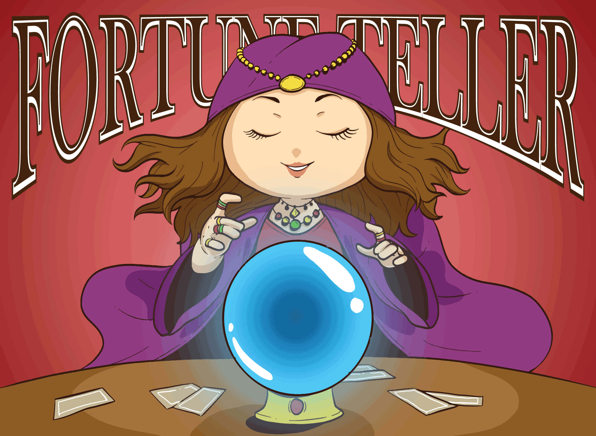 Fortune Teller 2050, purple robe, glowing blue crystal ball, Full HD Desktop Wallpaper