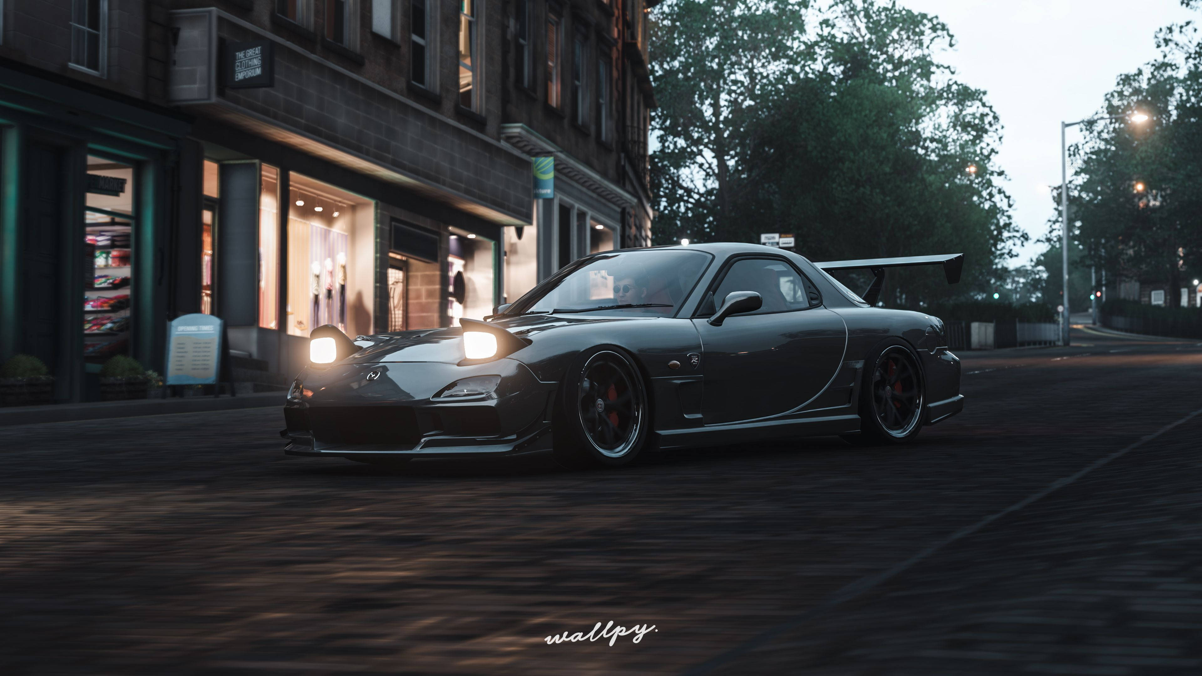 Forza 4, sleek gray sports car, glowing headlights, 4K Desktop Wallpaper