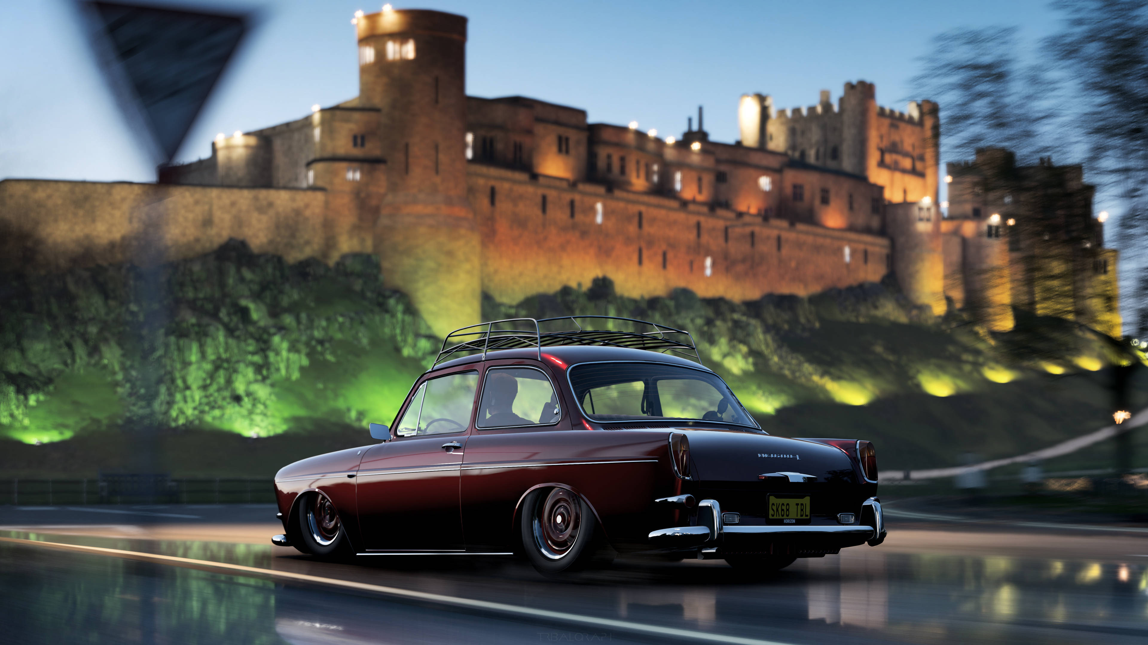 Forza 4, maroon car, dusk, 4K Desktop Wallpaper