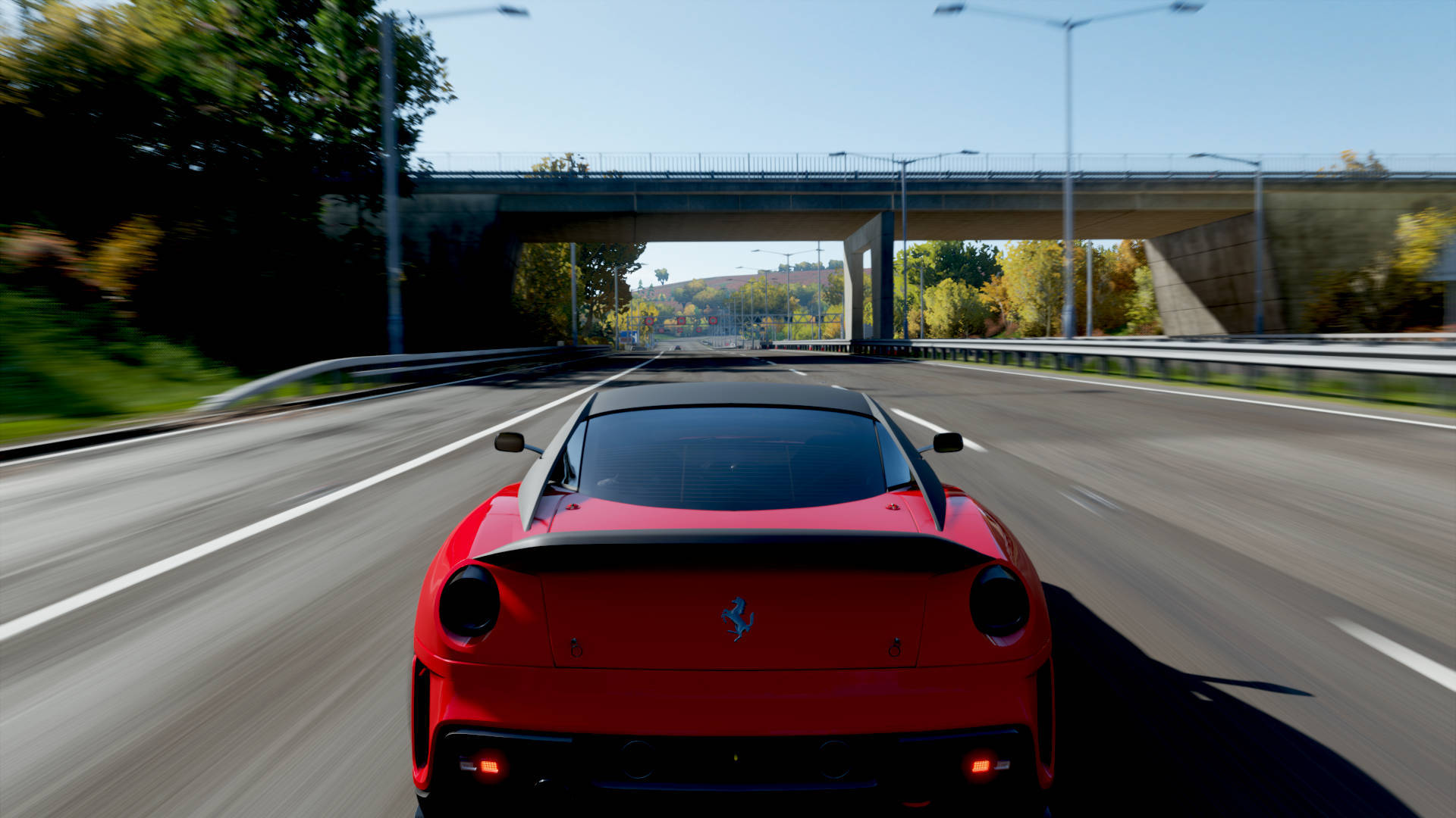 red Ferrari, Forza 4, sunlit highway, Full HD Desktop Wallpaper
