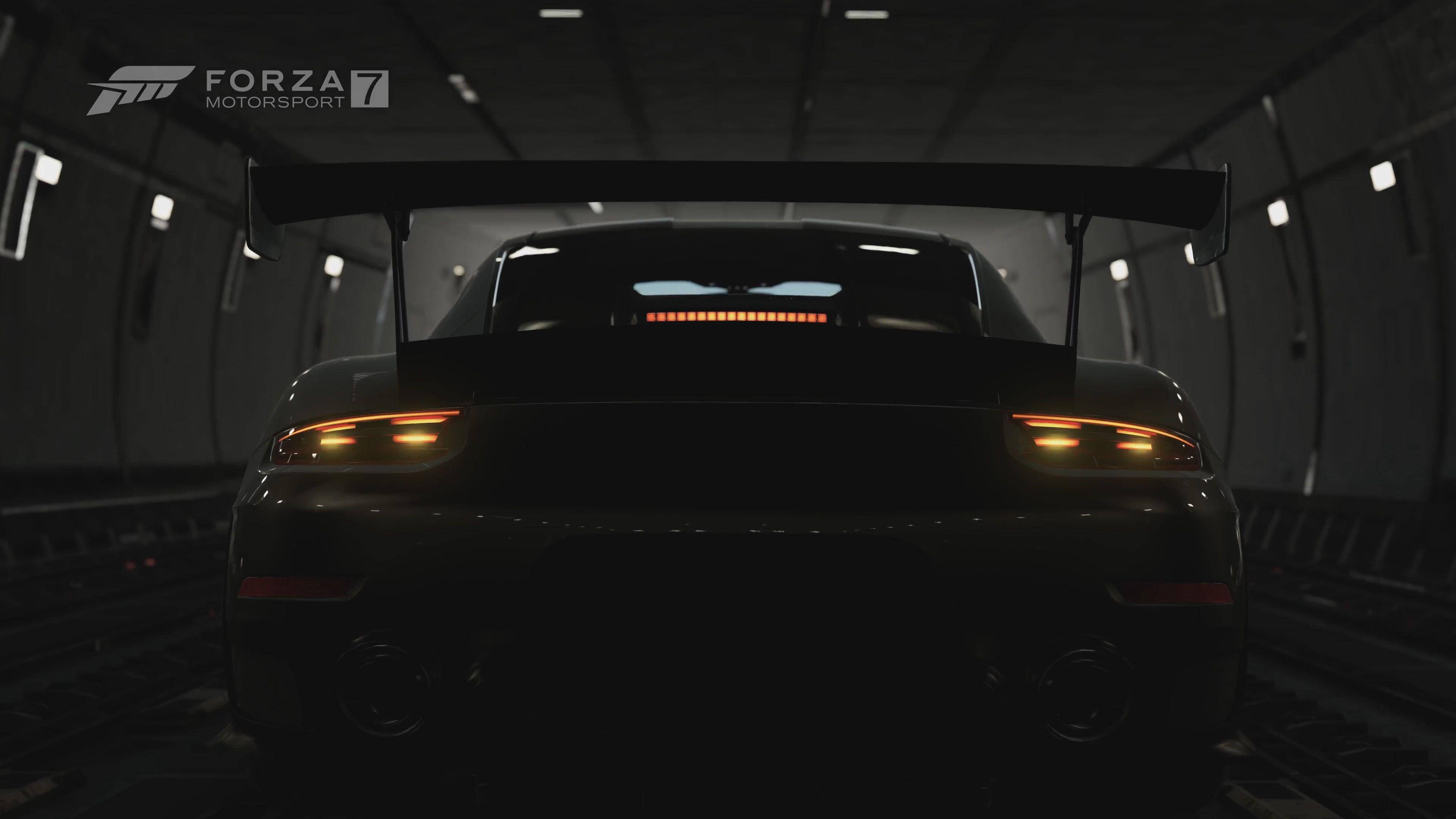 Forza 7, race car, glowing orange taillights, 4K Desktop Wallpaper