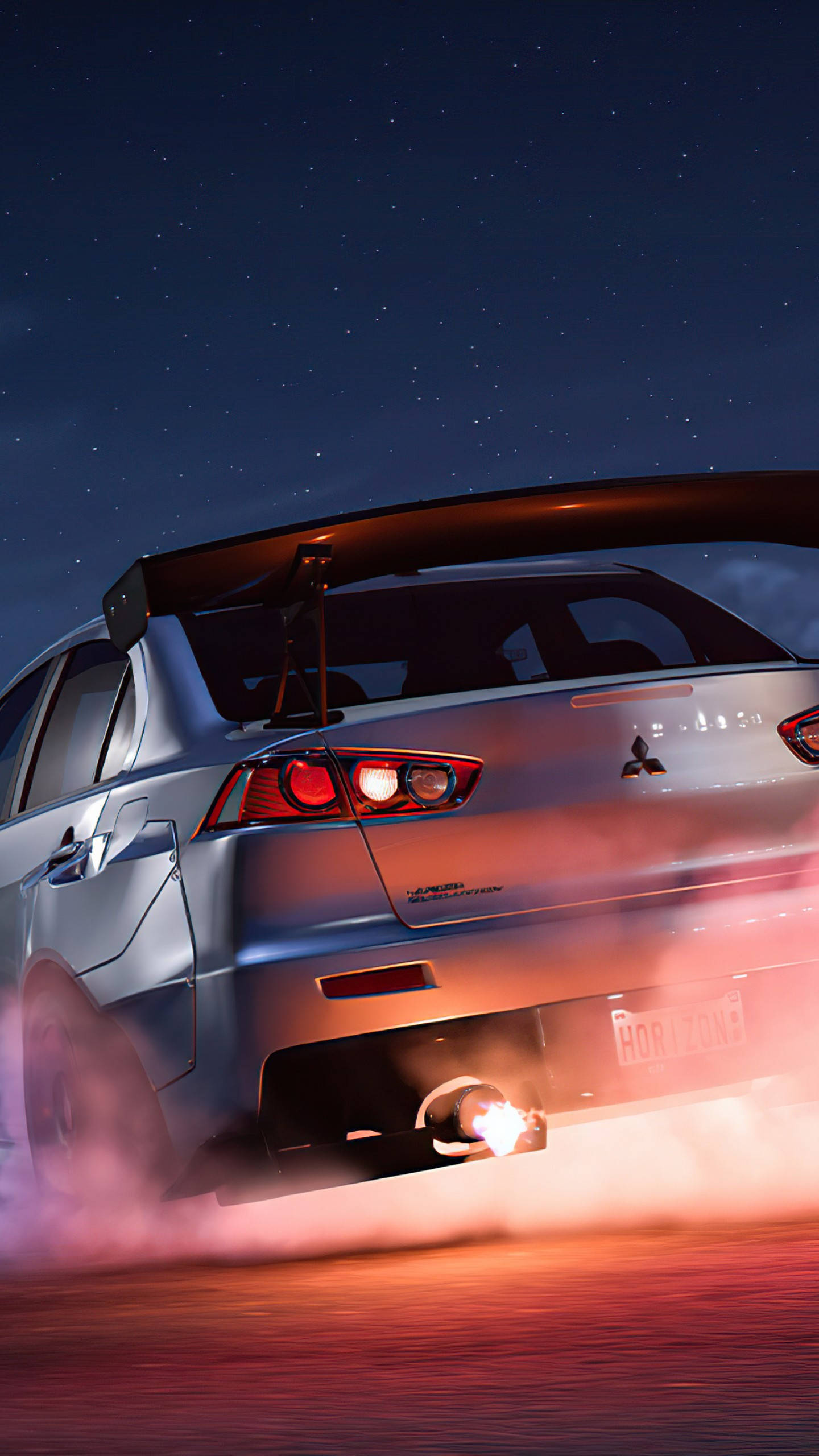 Forza Gaming, silver sports car, glowing exhaust, 2K Phone Wallpaper