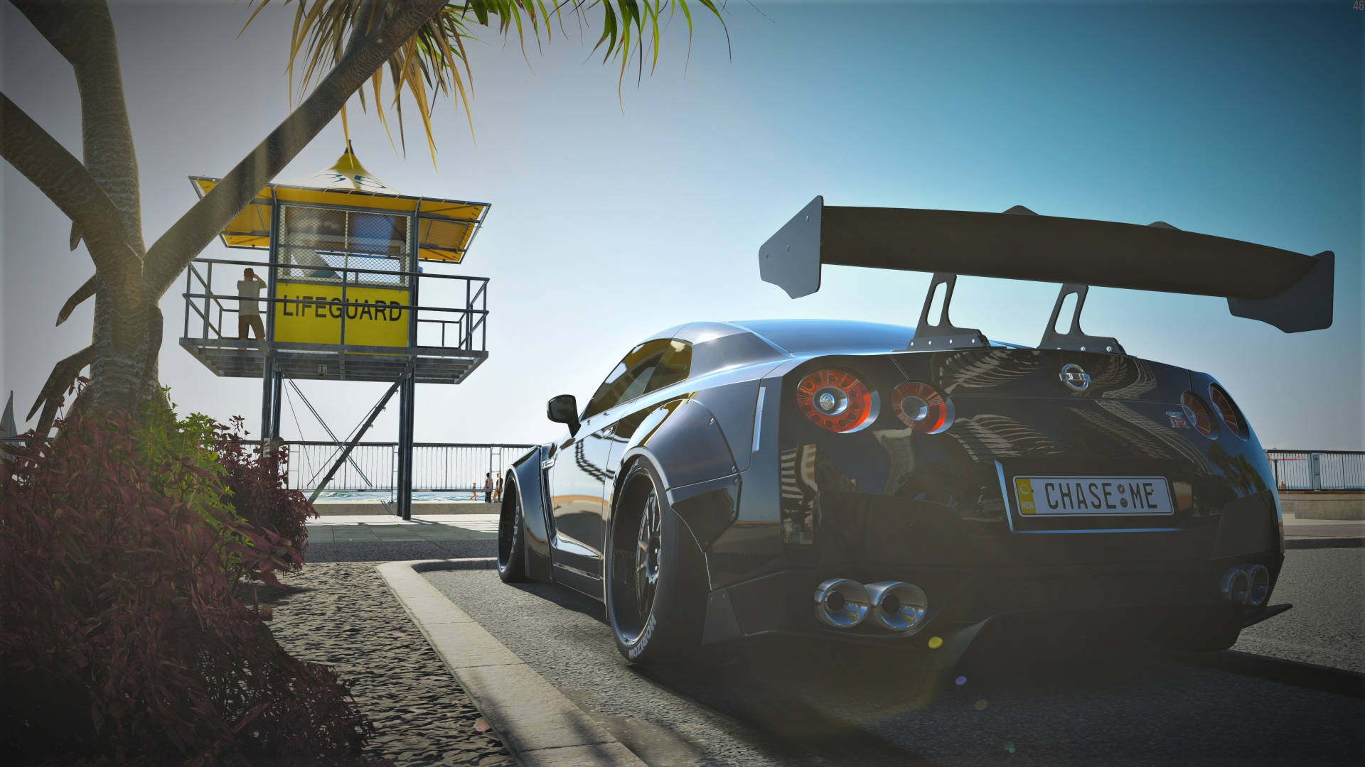 Forza Gaming, sleek black sports car, large rear wing, Full HD Desktop Wallpaper