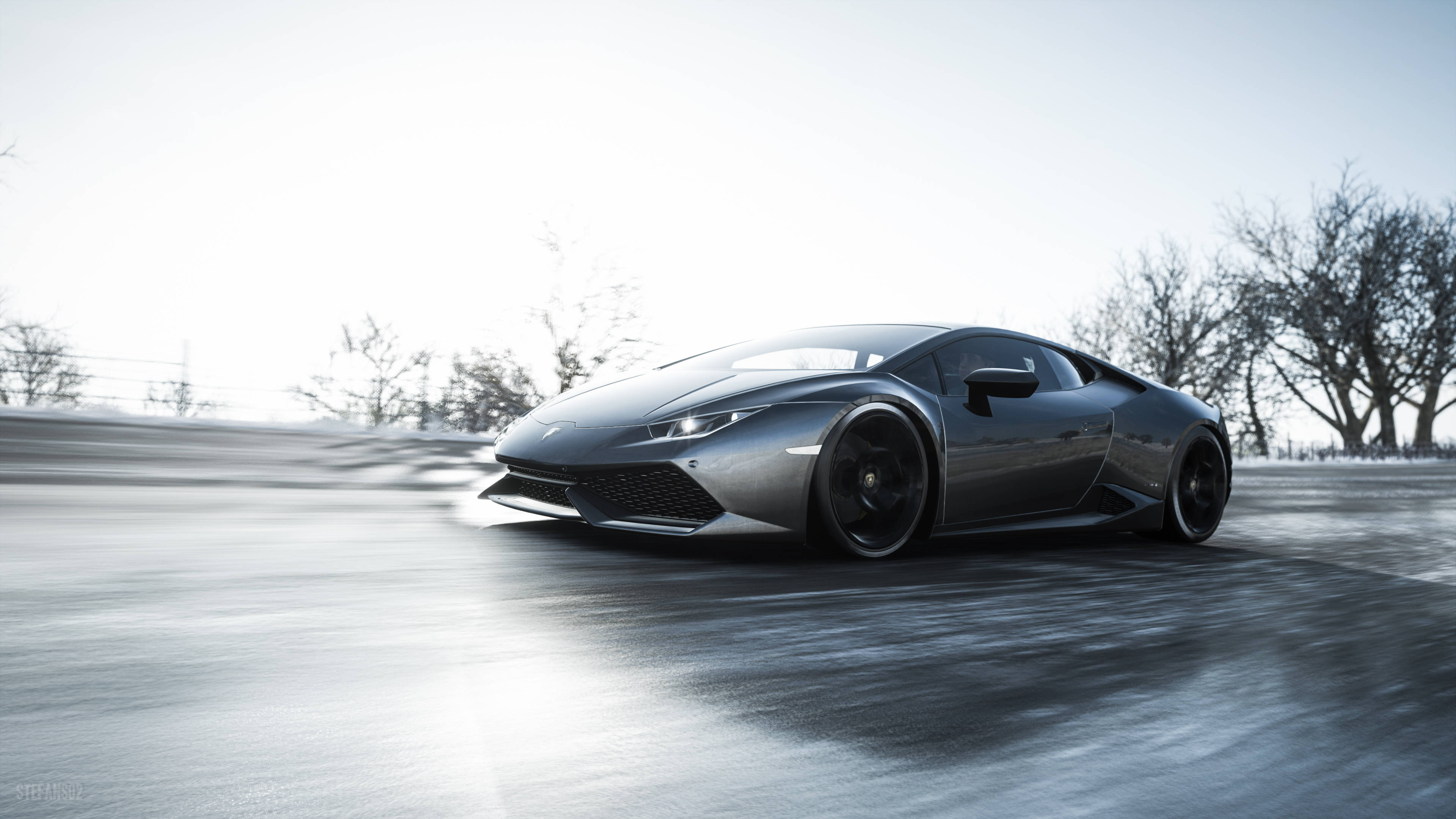 Forza Horizon 4 4K, silver Lamborghini Huracan, wet road, 4K Desktop Wallpaper