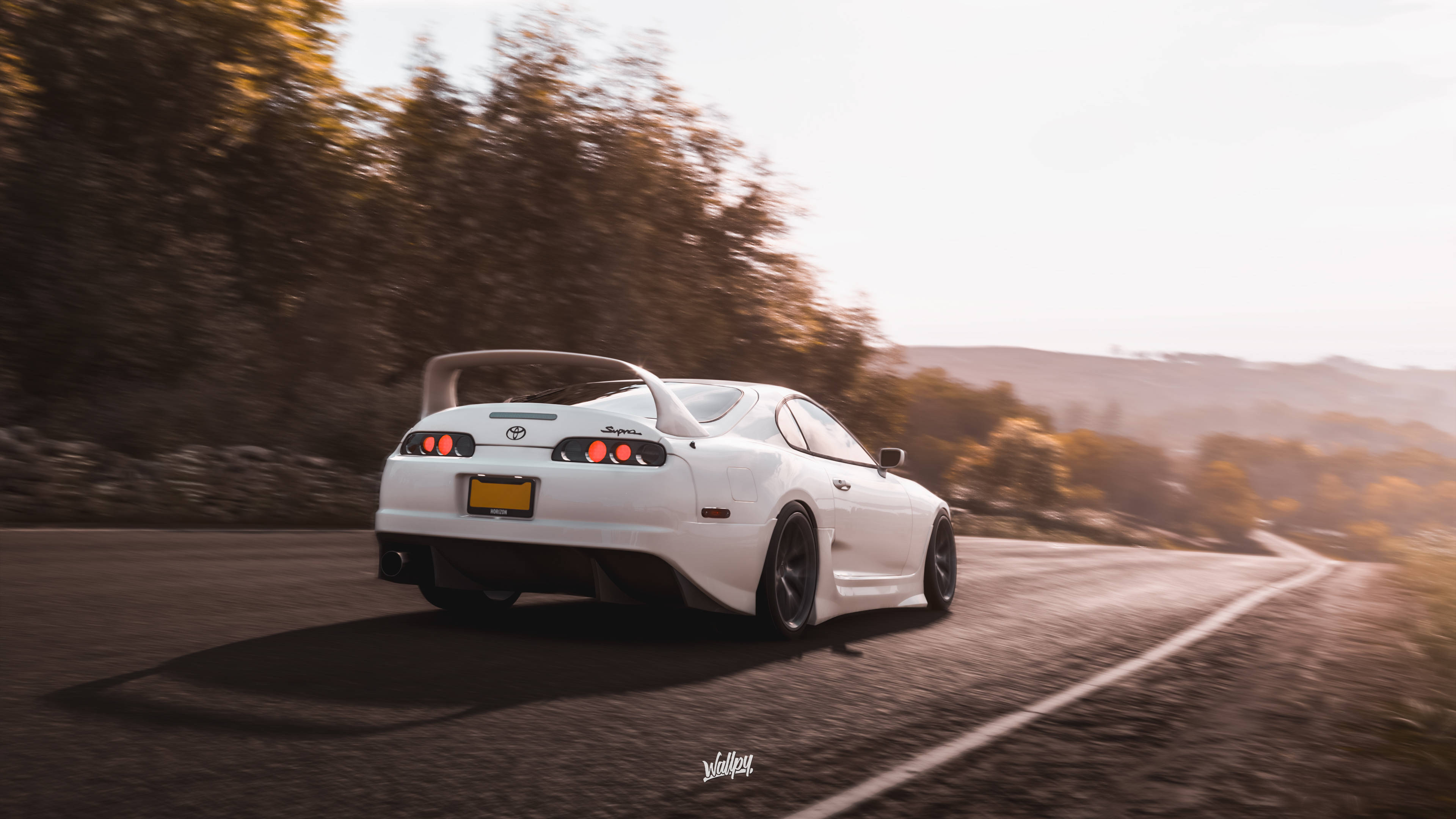 Forza Horizon 4 4K, white Toyota Supra, golden hour, 4K Desktop Wallpaper