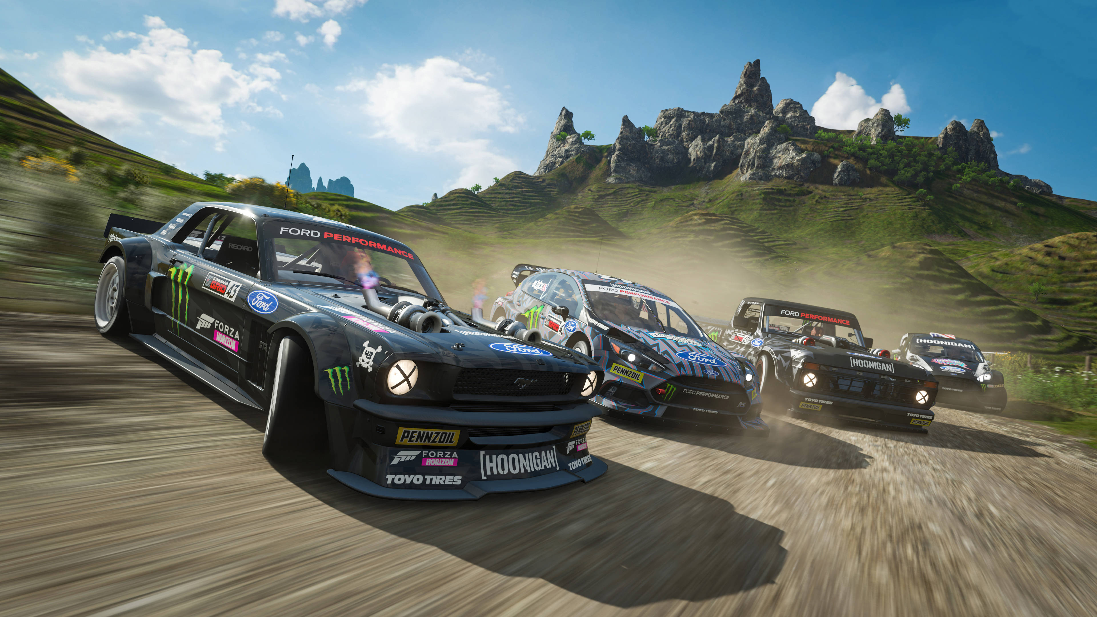 Forza Horizon 4 4K, four Ford vehicles, rally cars, 4K Desktop Wallpaper