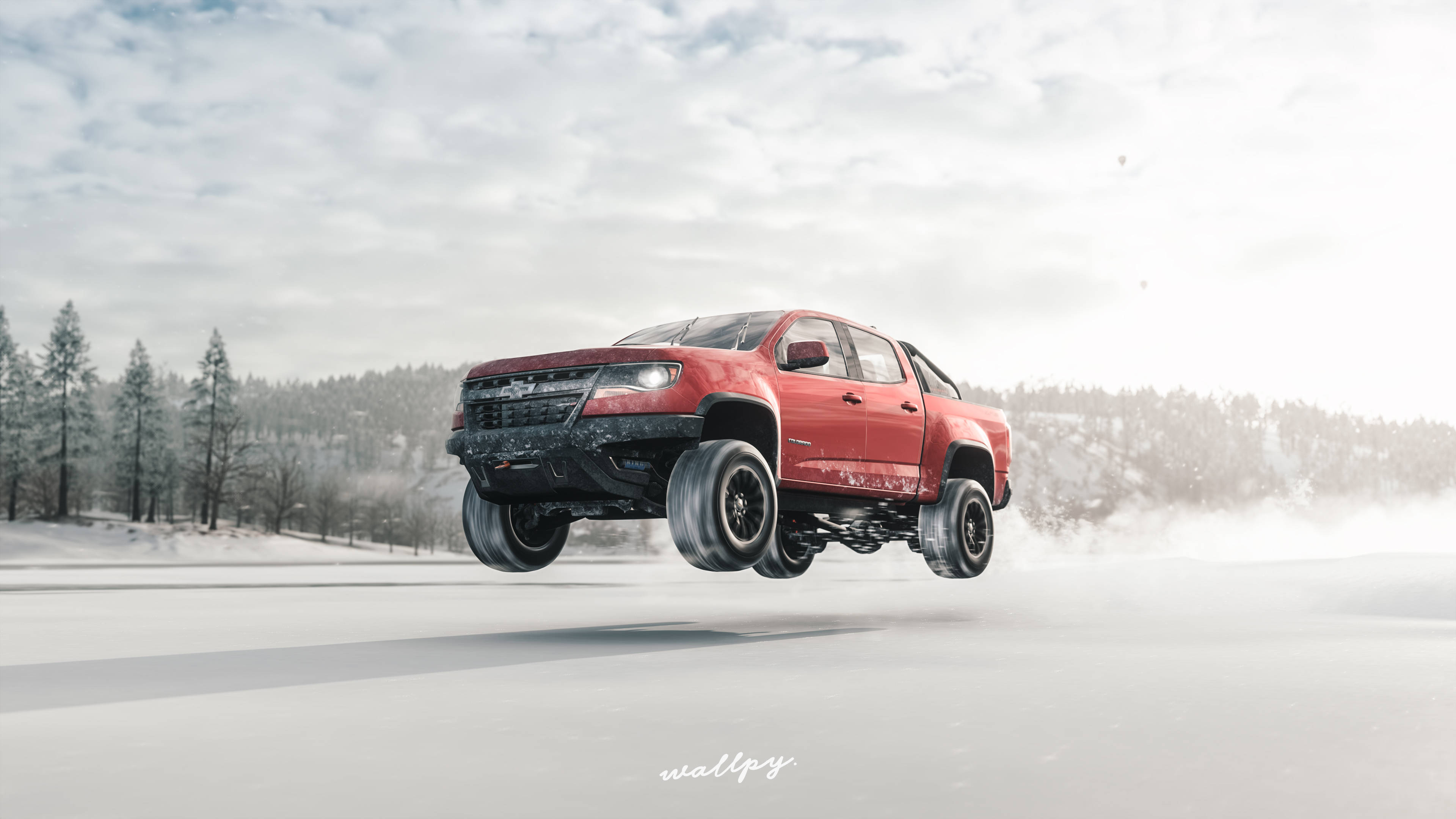 Forza Horizon 4 4K, red lifted pickup truck, snowy air, 4K Desktop Wallpaper
