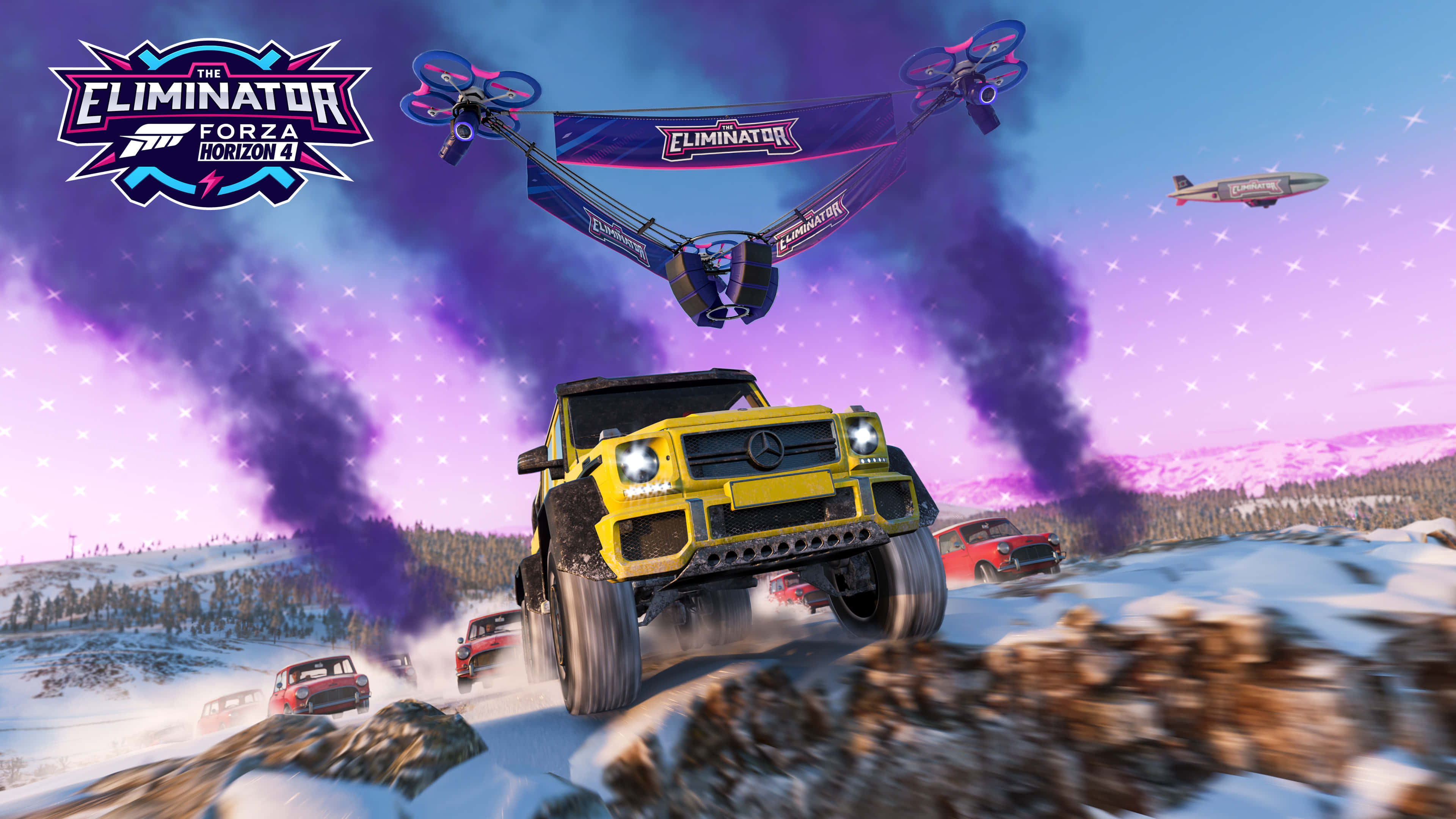 Forza Horizon 4 HD, yellow off-road truck, snowy terrain, 4K Desktop Wallpaper
