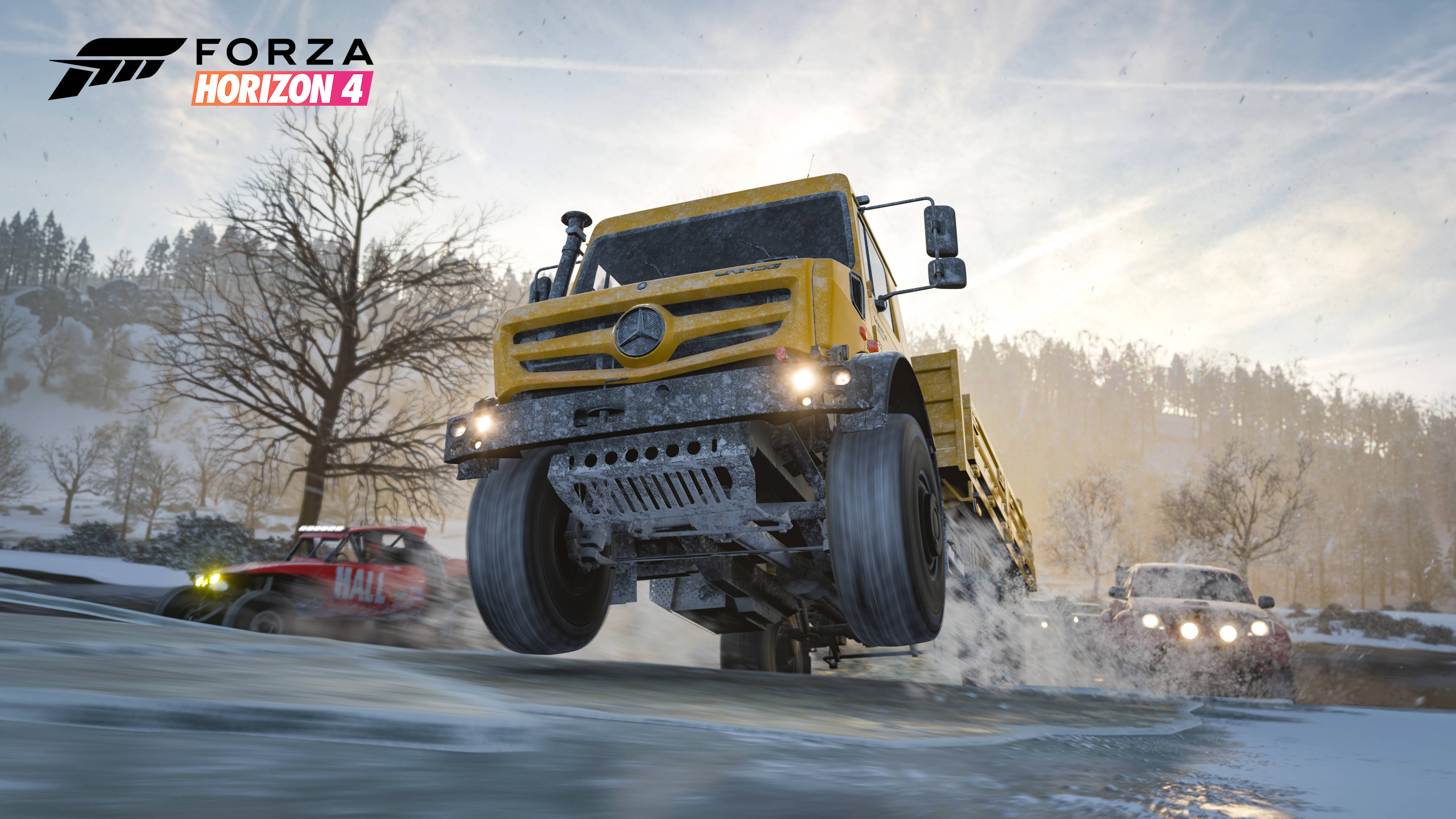 Forza Horizon 4, Mercedes-Benz off-road truck, yellow, 4K Desktop Wallpaper