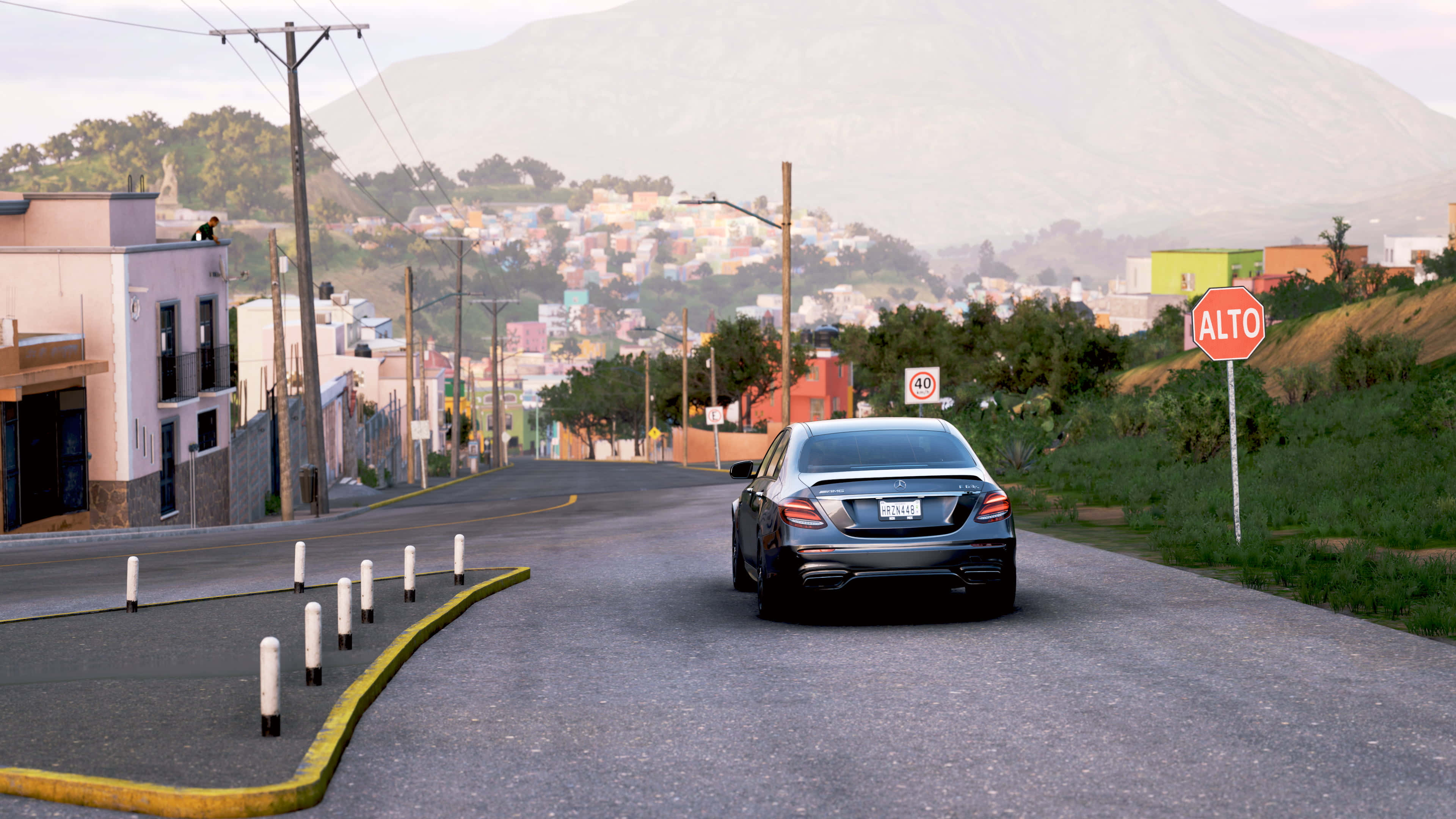 Forza Horizon 5 4K, sleek black sedan, winding street, 4K Desktop Wallpaper
