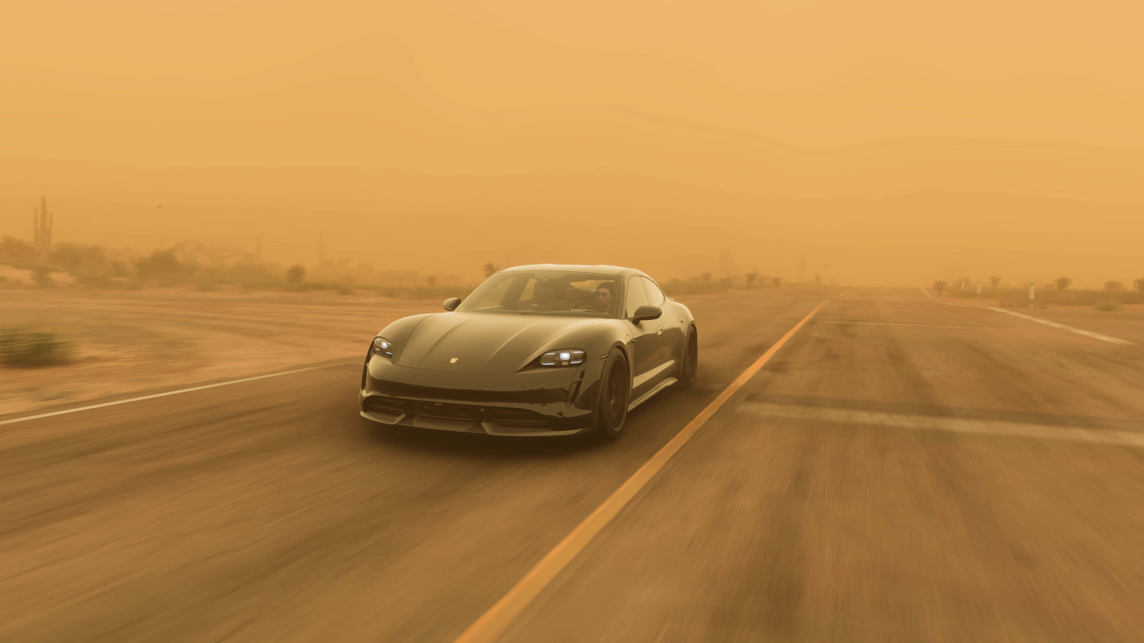Forza Horizon 5 4K, sleek gray sports car, desert highway, 4K Desktop Wallpaper
