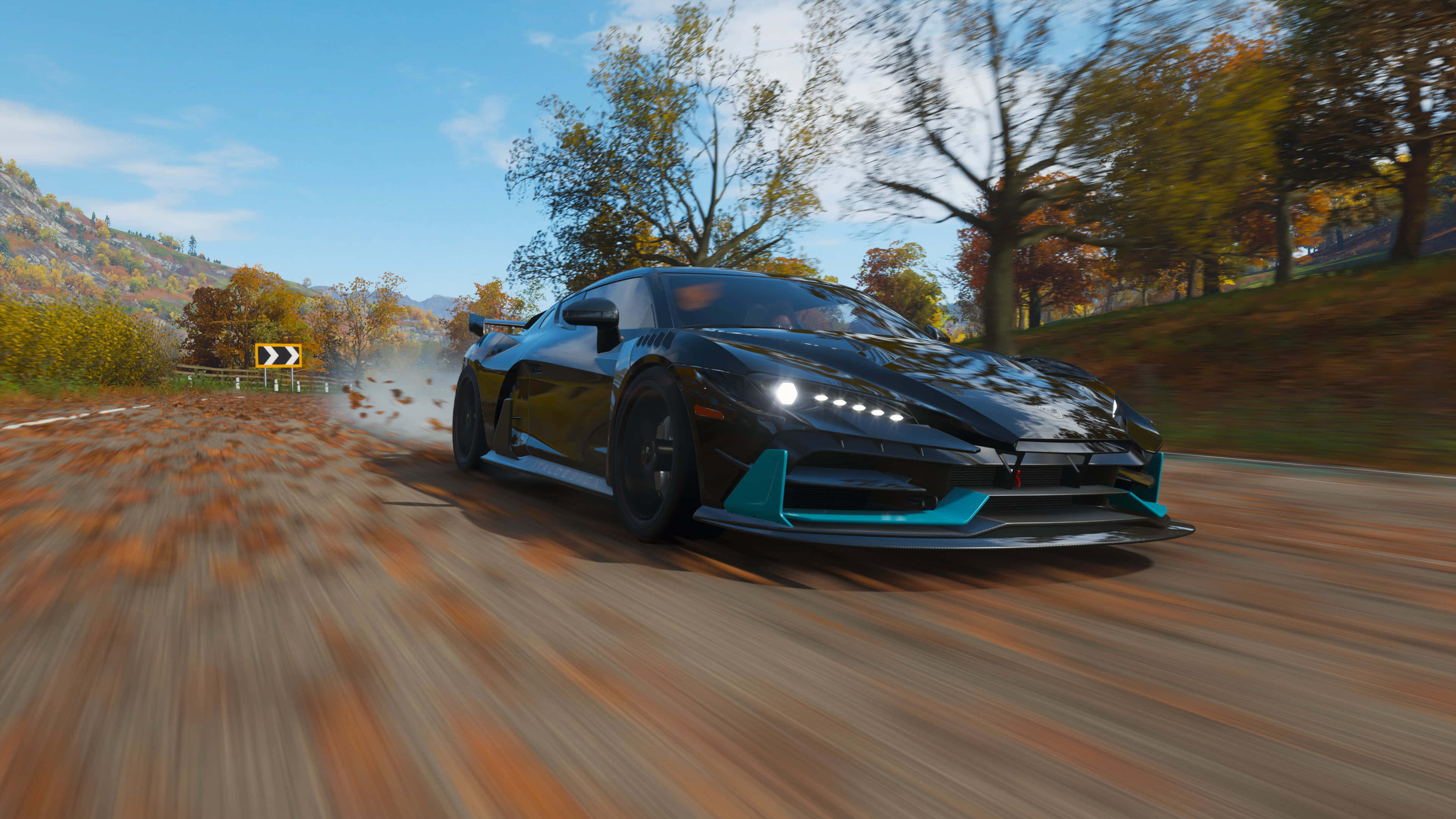Forza Horizon 5 4K, black sports car, teal accents, 4K Desktop Wallpaper