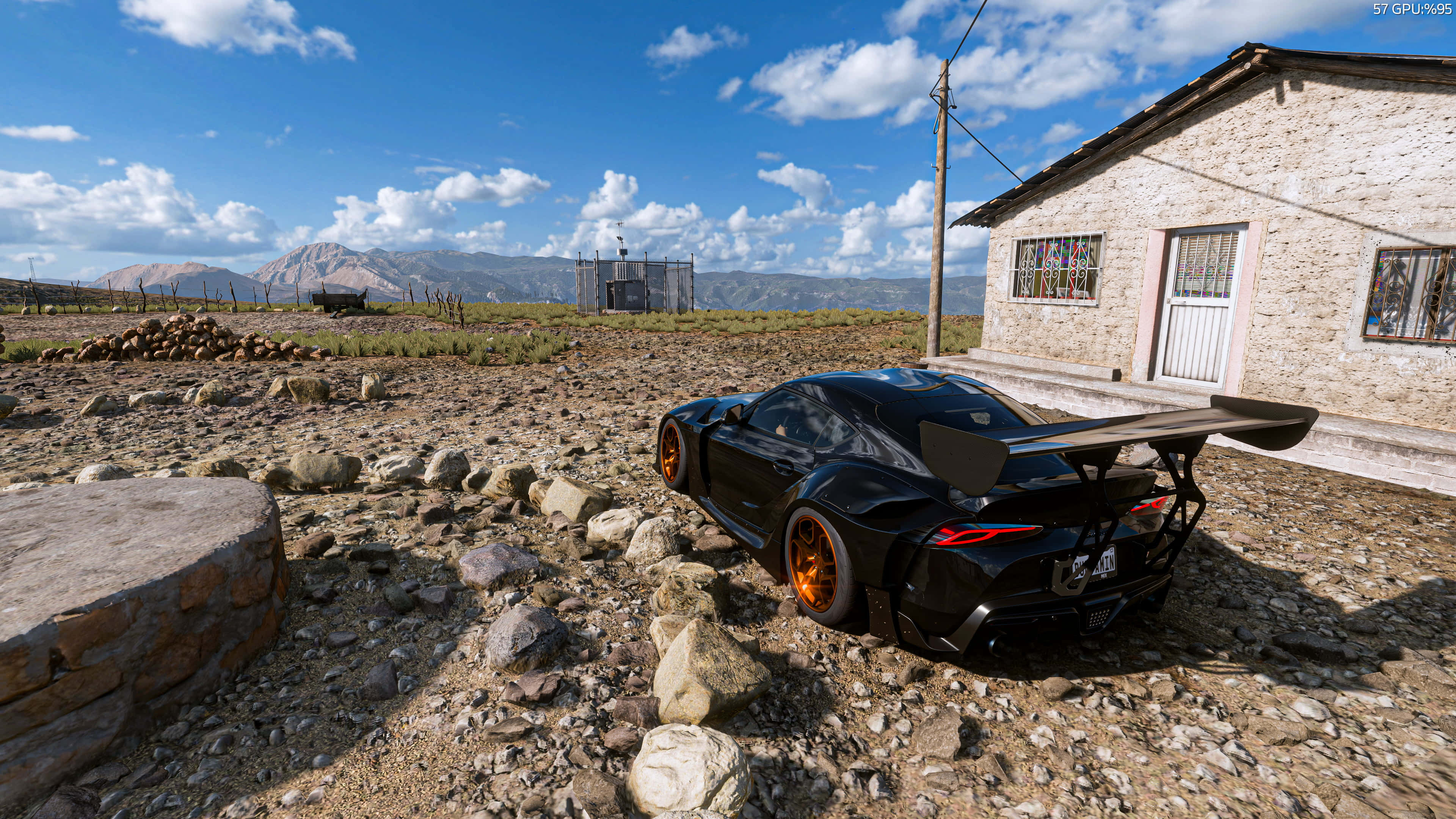 Forza Horizon 5 4K, black sports car, orange wheels, 4K Desktop Wallpaper