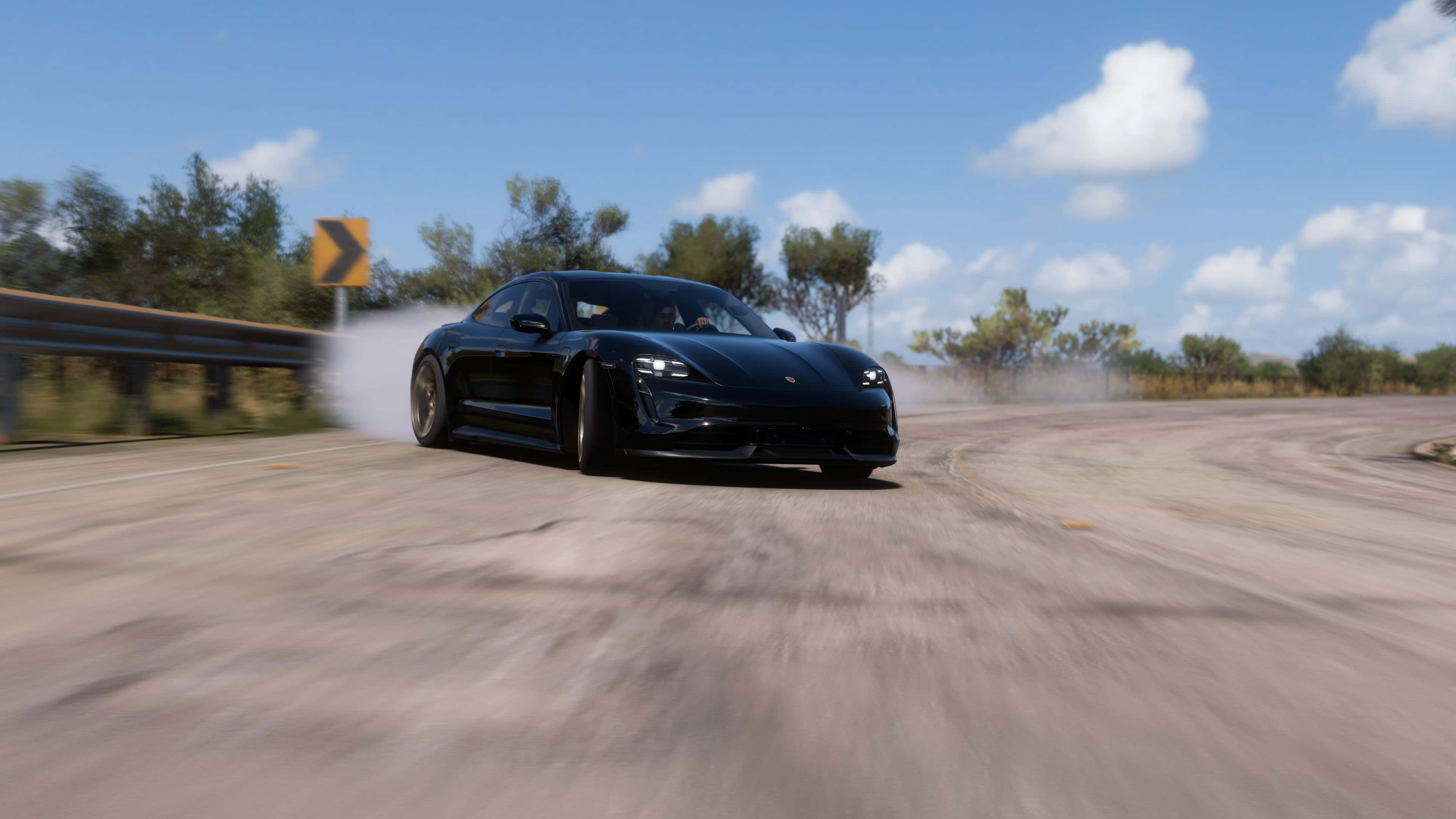 Forza Horizon 5 4K, sleek black sports car, sunlit rural road, 4K Desktop Wallpaper