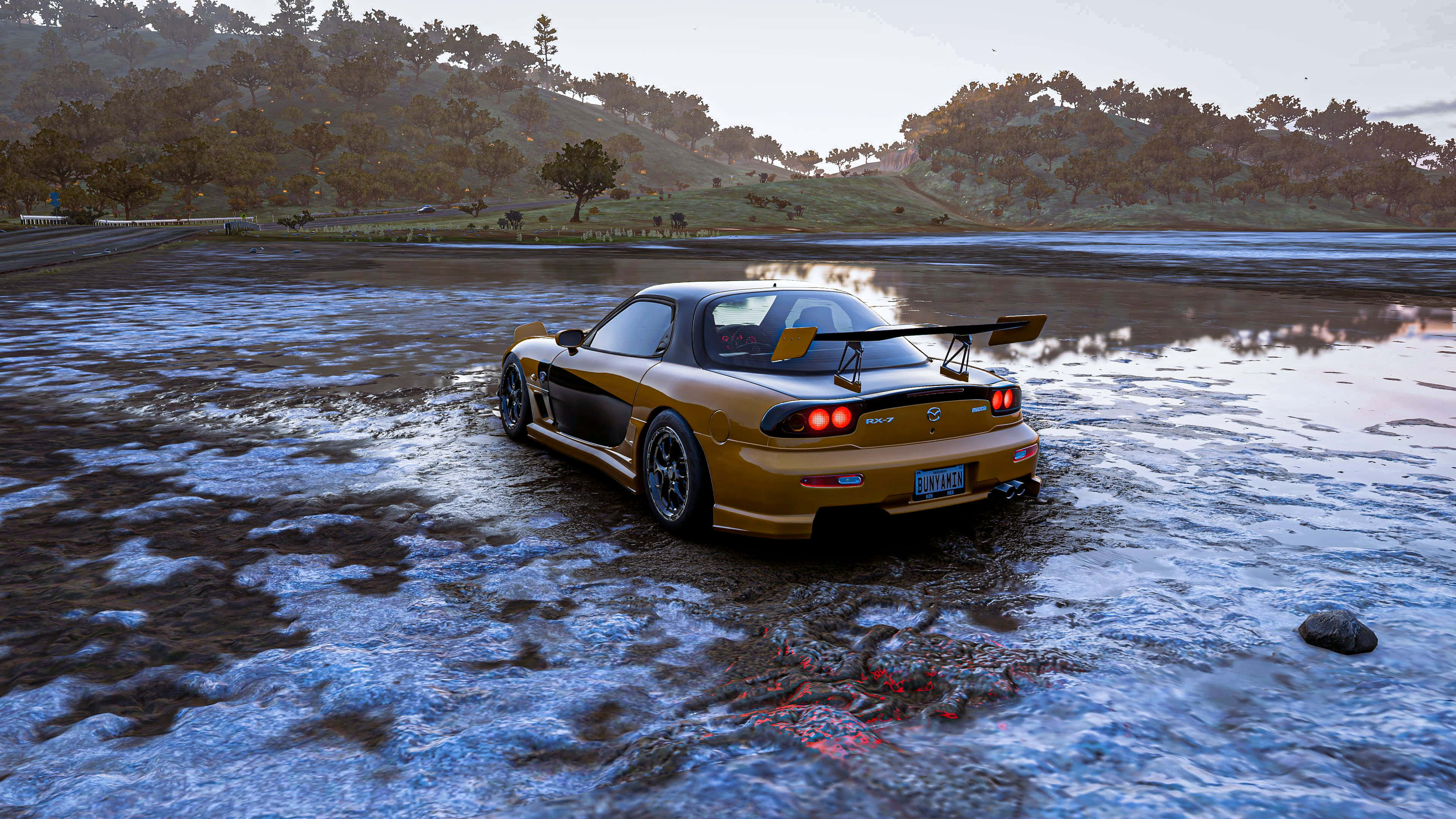 Forza Horizon 5, 4K, gold Mazda RX-7, 4K Desktop Wallpaper
