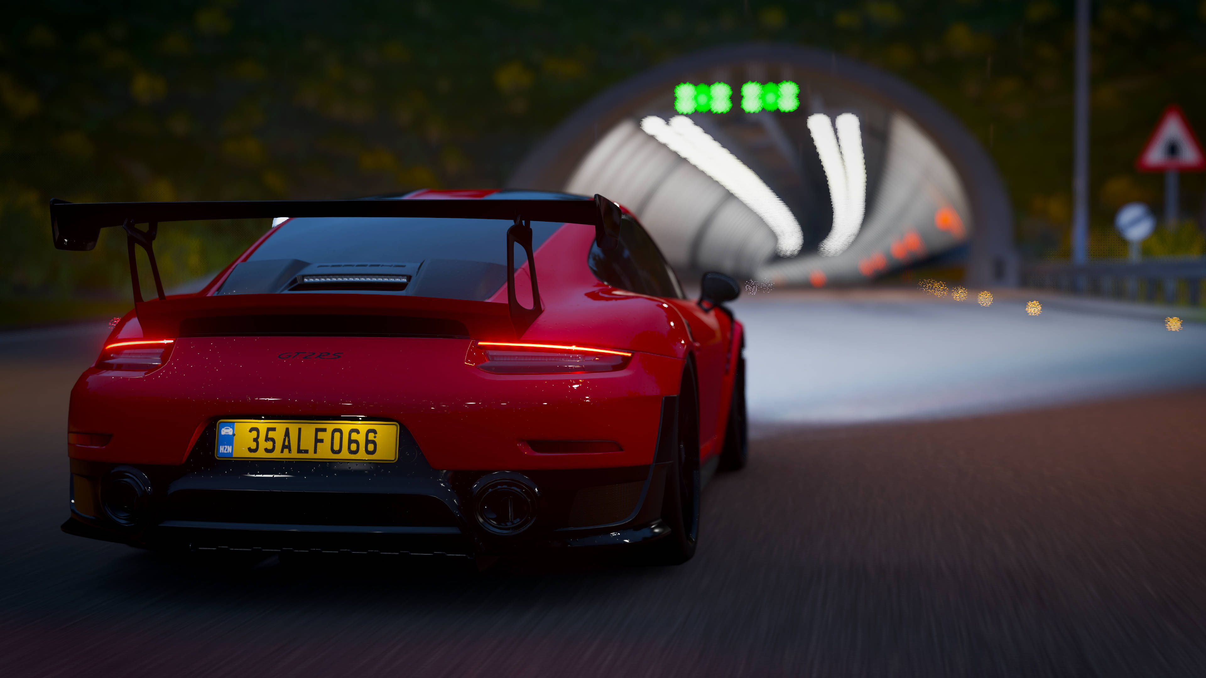 Forza Horizon 4, red Porsche, large rear wing, 4K Desktop Wallpaper