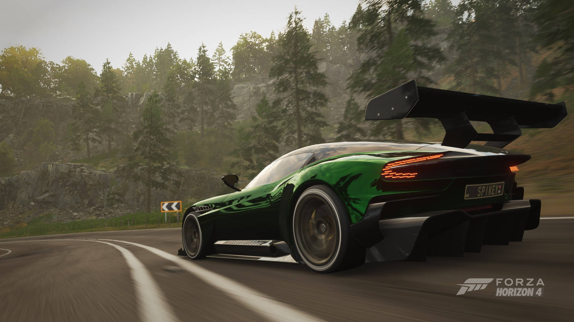 Forza Horizon 4, green car, large rear wing, Full HD Desktop Wallpaper