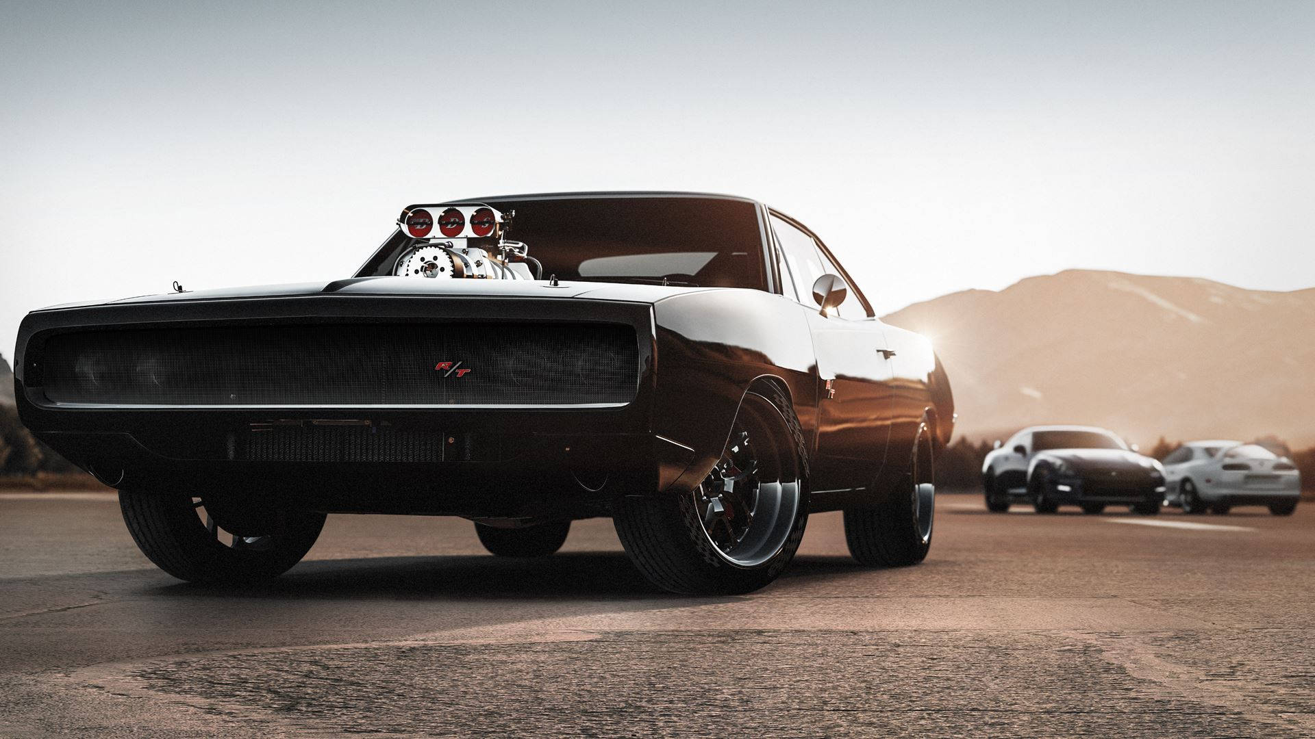 Forza Horizon 2, black muscle car, exposed engine, Full HD Desktop Wallpaper