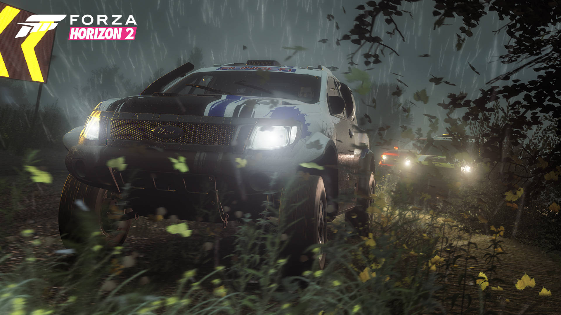 Forza Horizon, rally car, rain-soaked forest track, Full HD Desktop Wallpaper