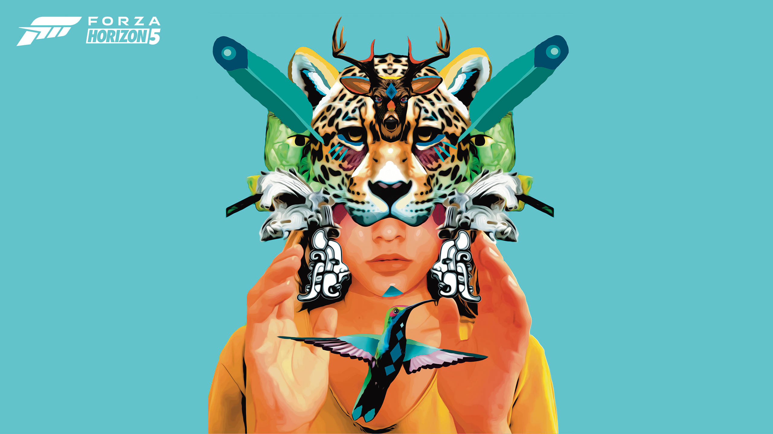 Forza Horizon 5, leopard head, hummingbird, 2K Desktop Wallpaper