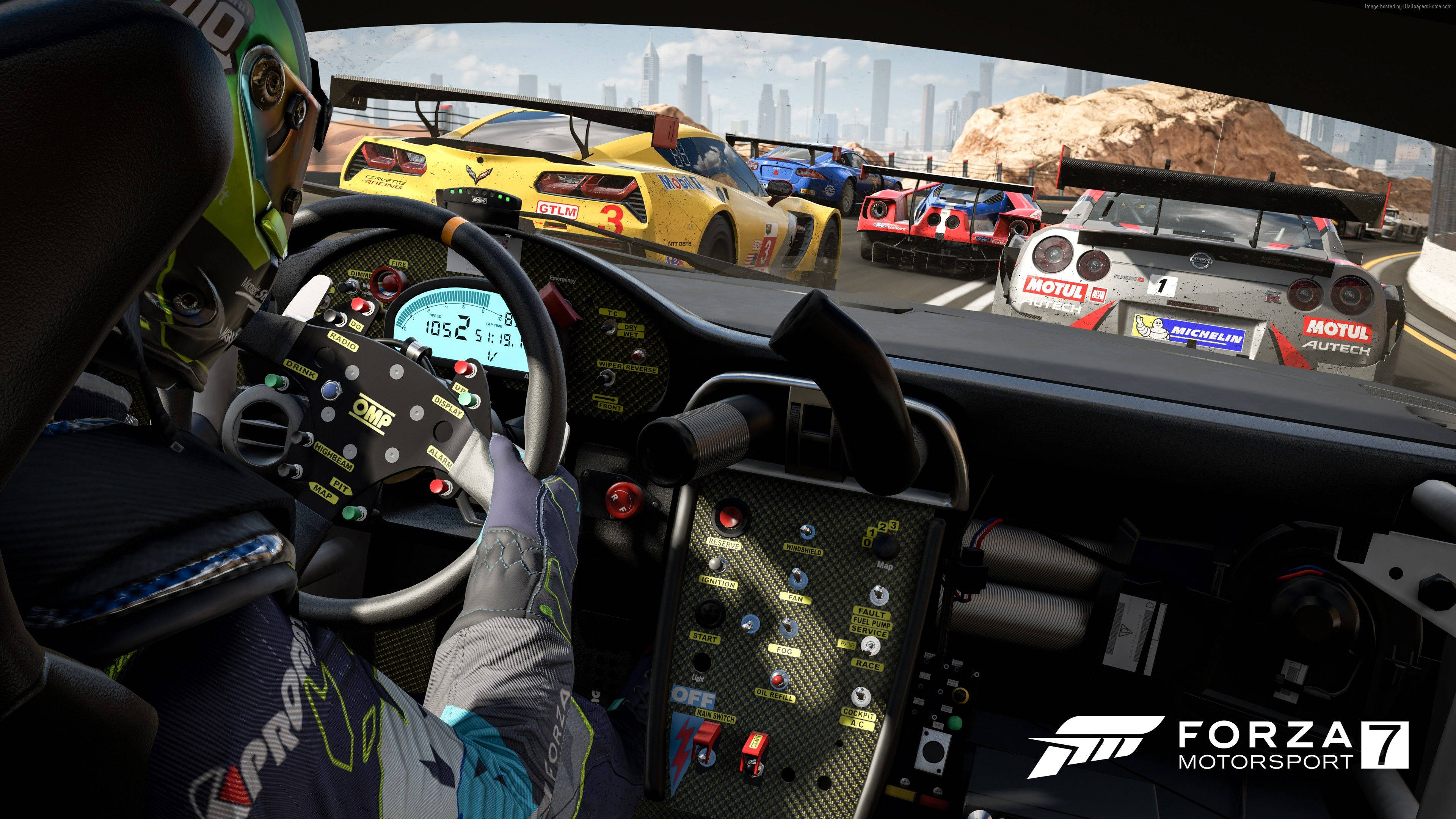 Forza Motorsport 7, first-person view, racing driver's cockpit, 4K Desktop Wallpaper