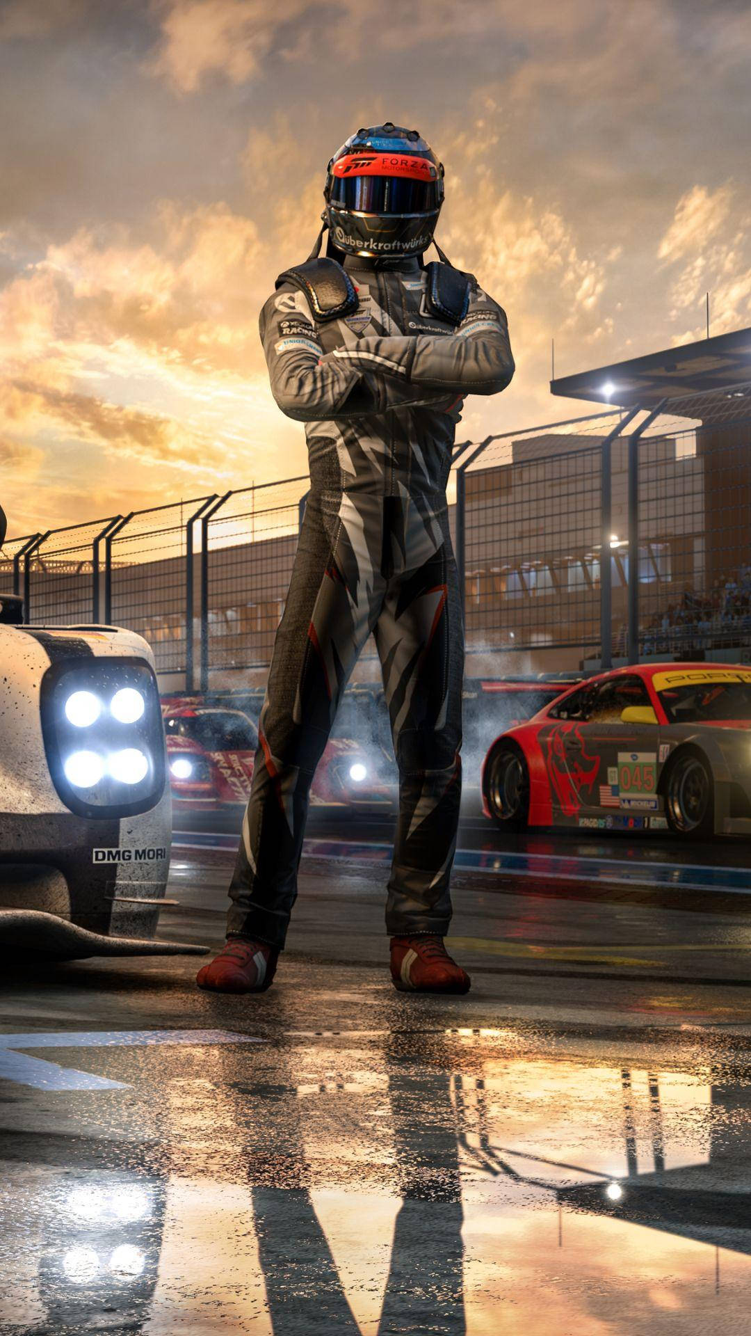 Forza Motorsport 7, racing suit, wet track, Full HD Phone Wallpaper