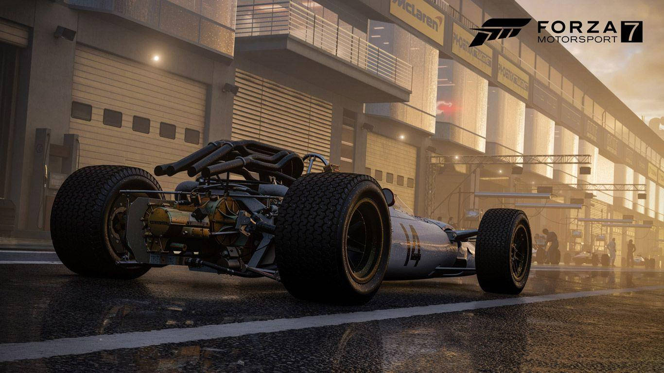 Forza Motorsport 7, silver race car, wet track, HD Desktop Wallpaper