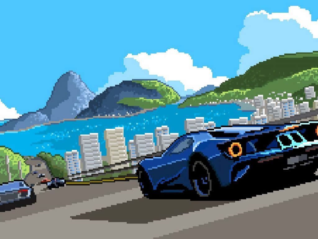 Forza, blue sports car, coastal road, SD Desktop Wallpaper