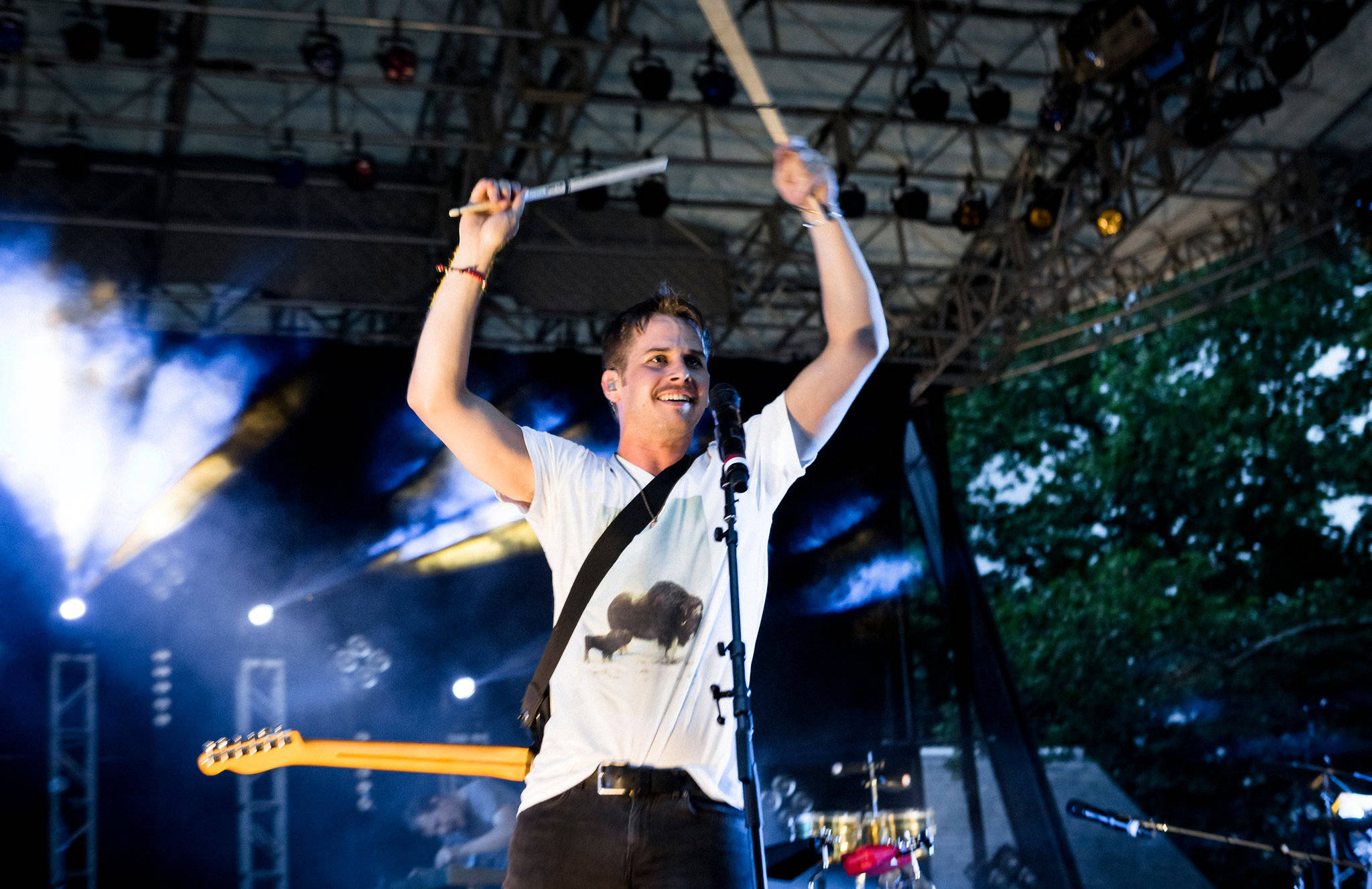 Foster the People, drummer, lit outdoor stage, Full HD Desktop Wallpaper