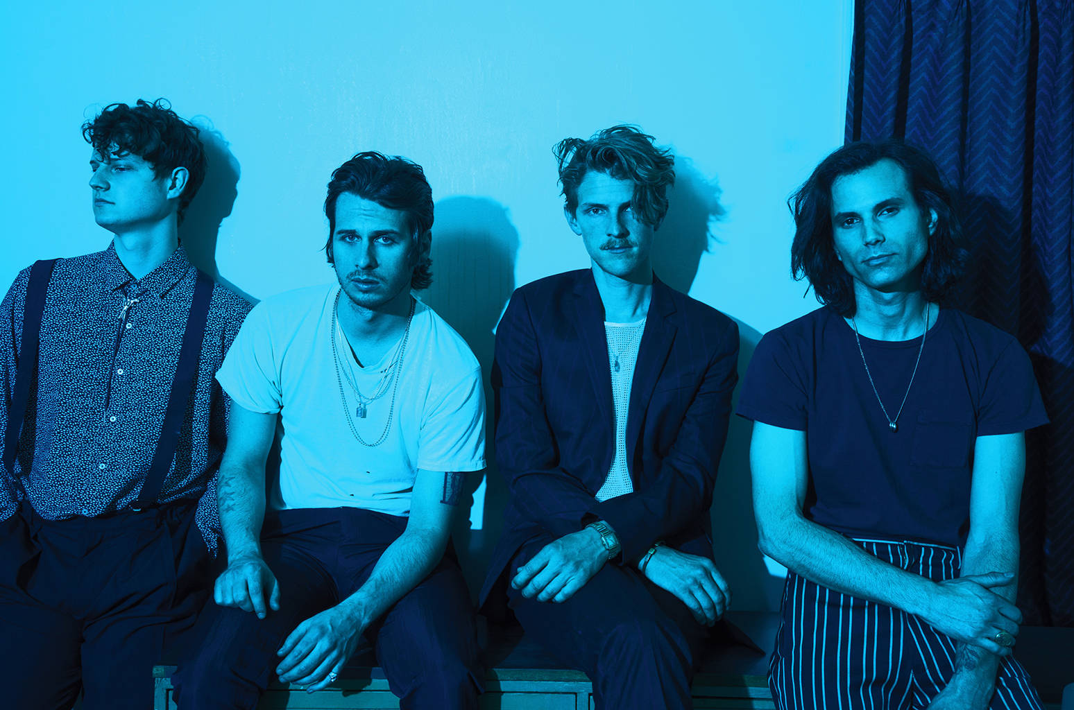 Foster the People, vintage look, blue-lit wall, HD Desktop Wallpaper