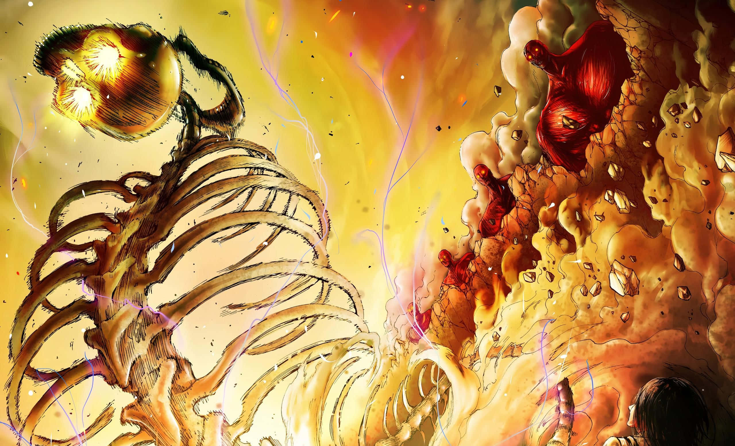 Founding Titan, colossal titan skeleton, fiery earth, Full HD Desktop Wallpaper