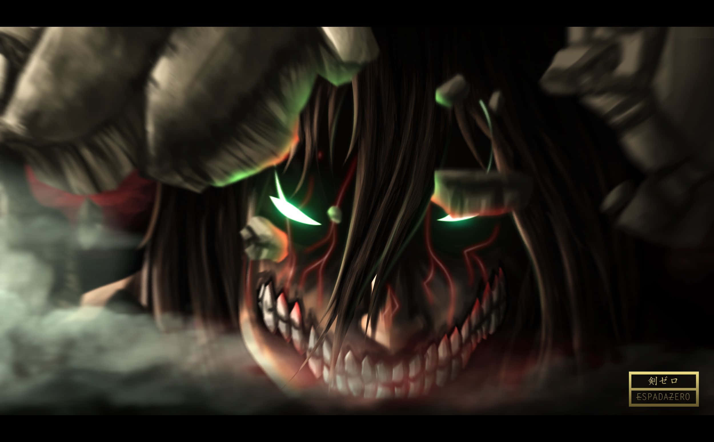 Founding Titan, glowing green eyes, sharp teeth, Full HD Desktop Wallpaper